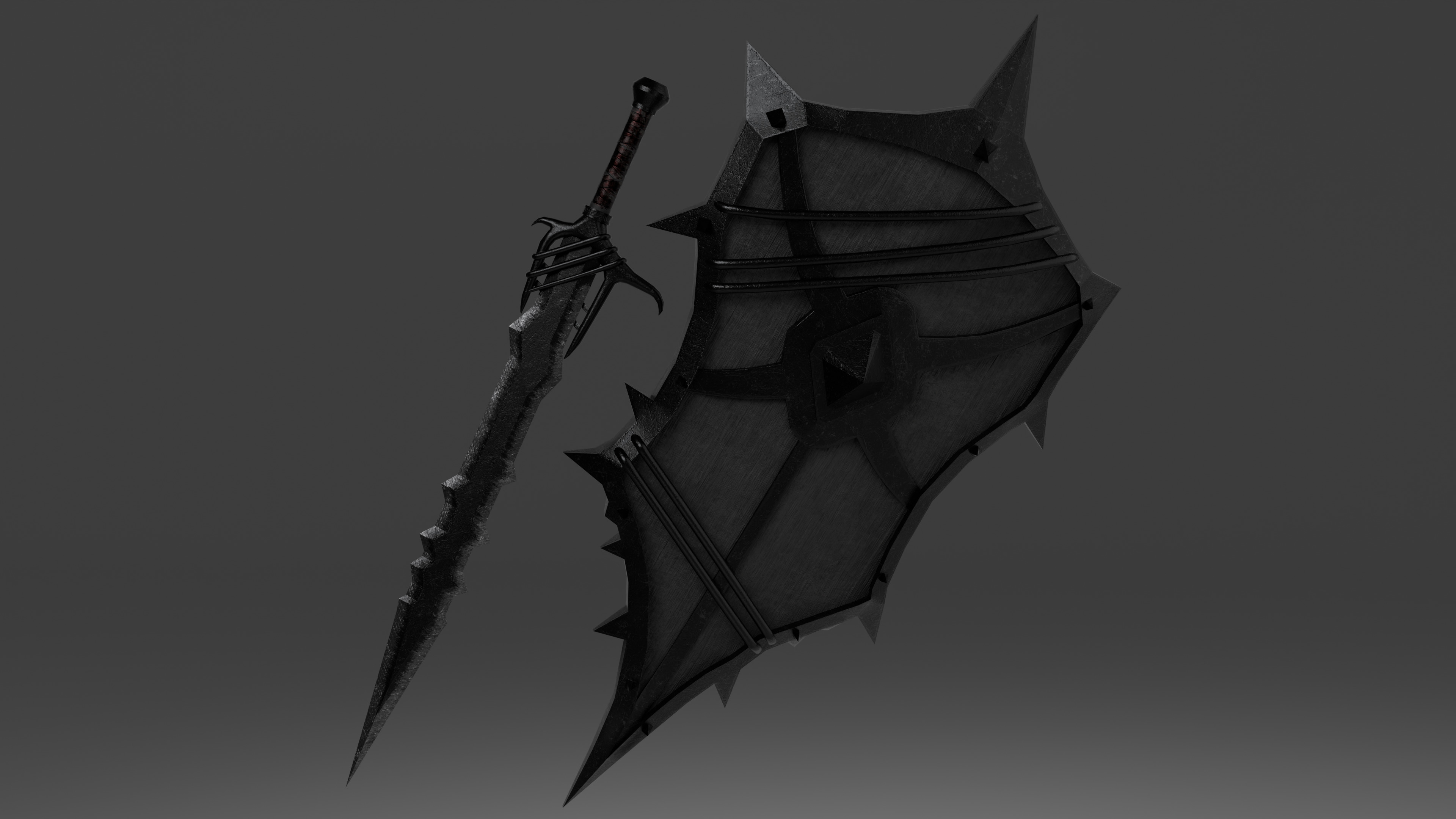 Shield and sword with 4 different textures Low-poly 3D model 3D Model Collection_2