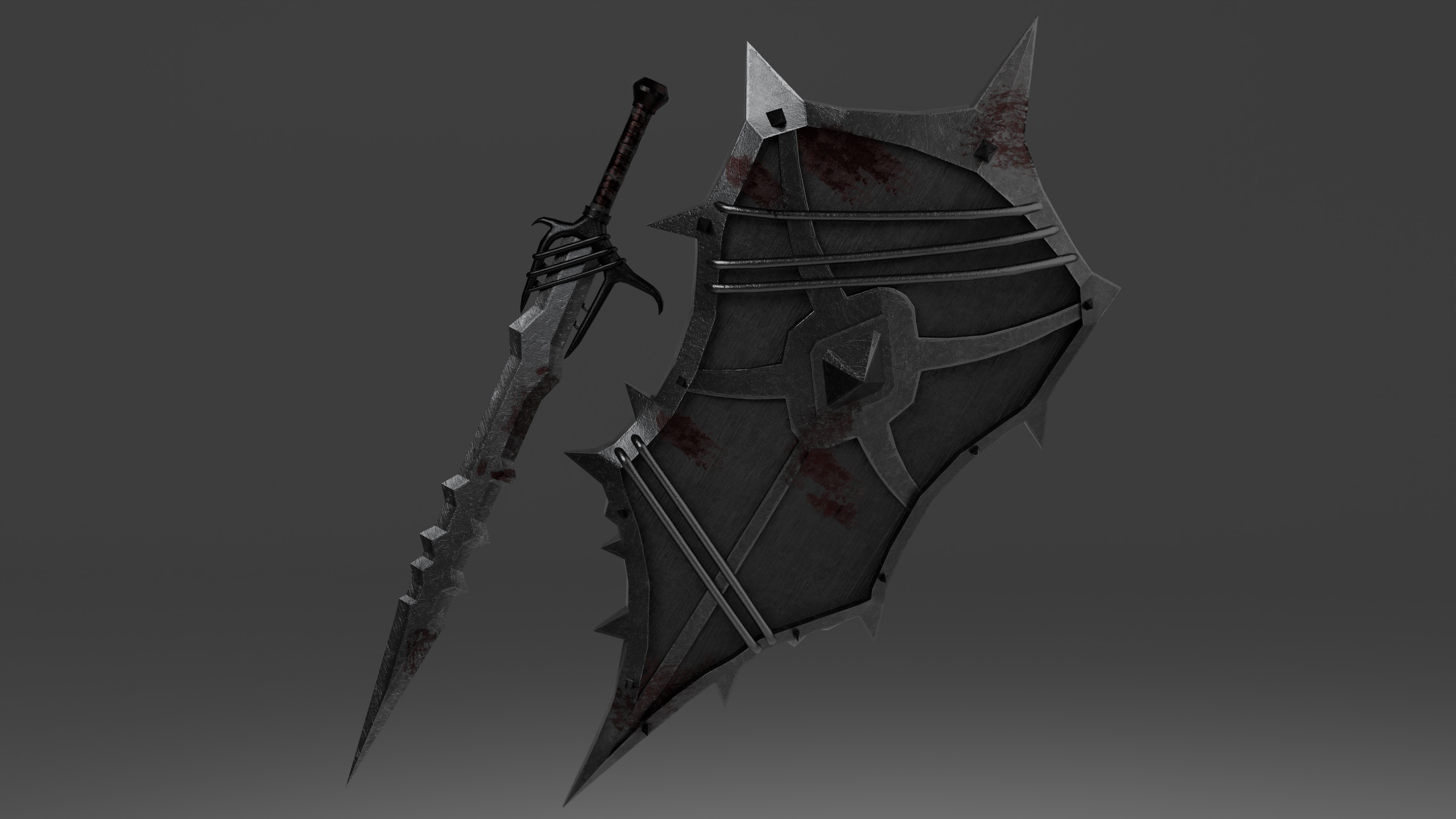 Shield and sword with 4 different textures Low-poly 3D model 3D Model Collection_1