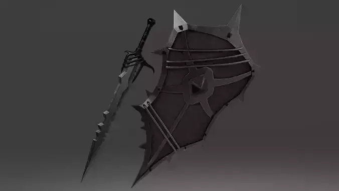 Shield and sword with 4 different textures Low-poly 3D model 3D Model Collection