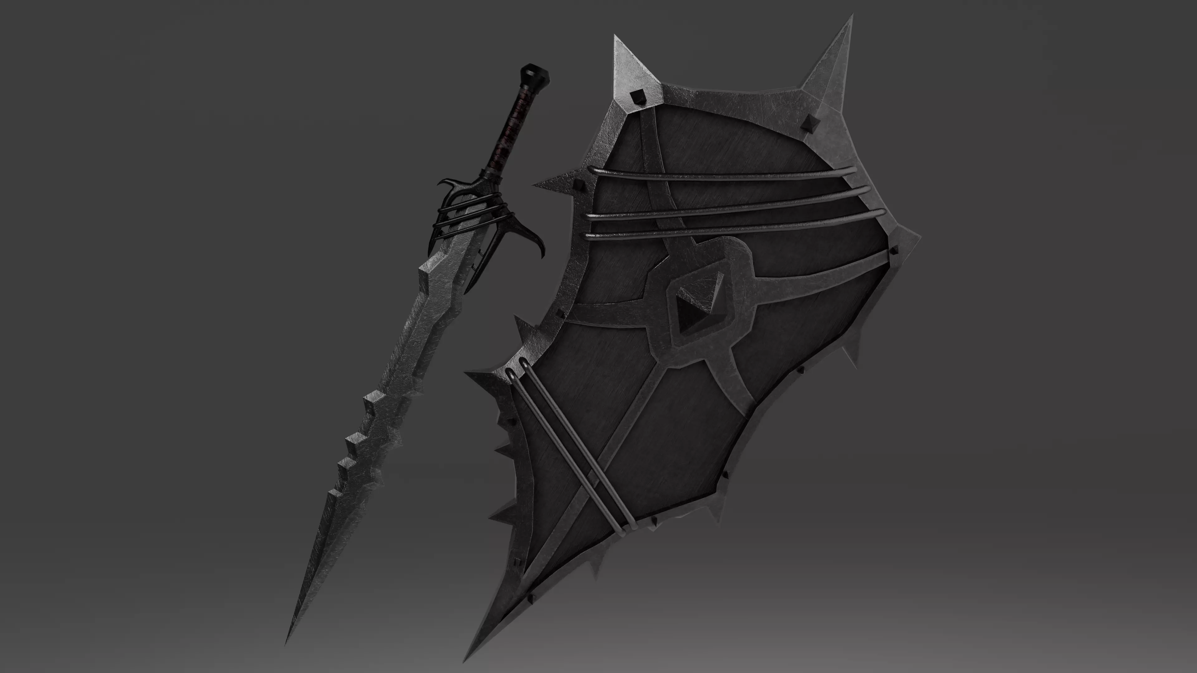 Shield and sword with 4 different textures Low-poly 3D model 3D Model Collection_0