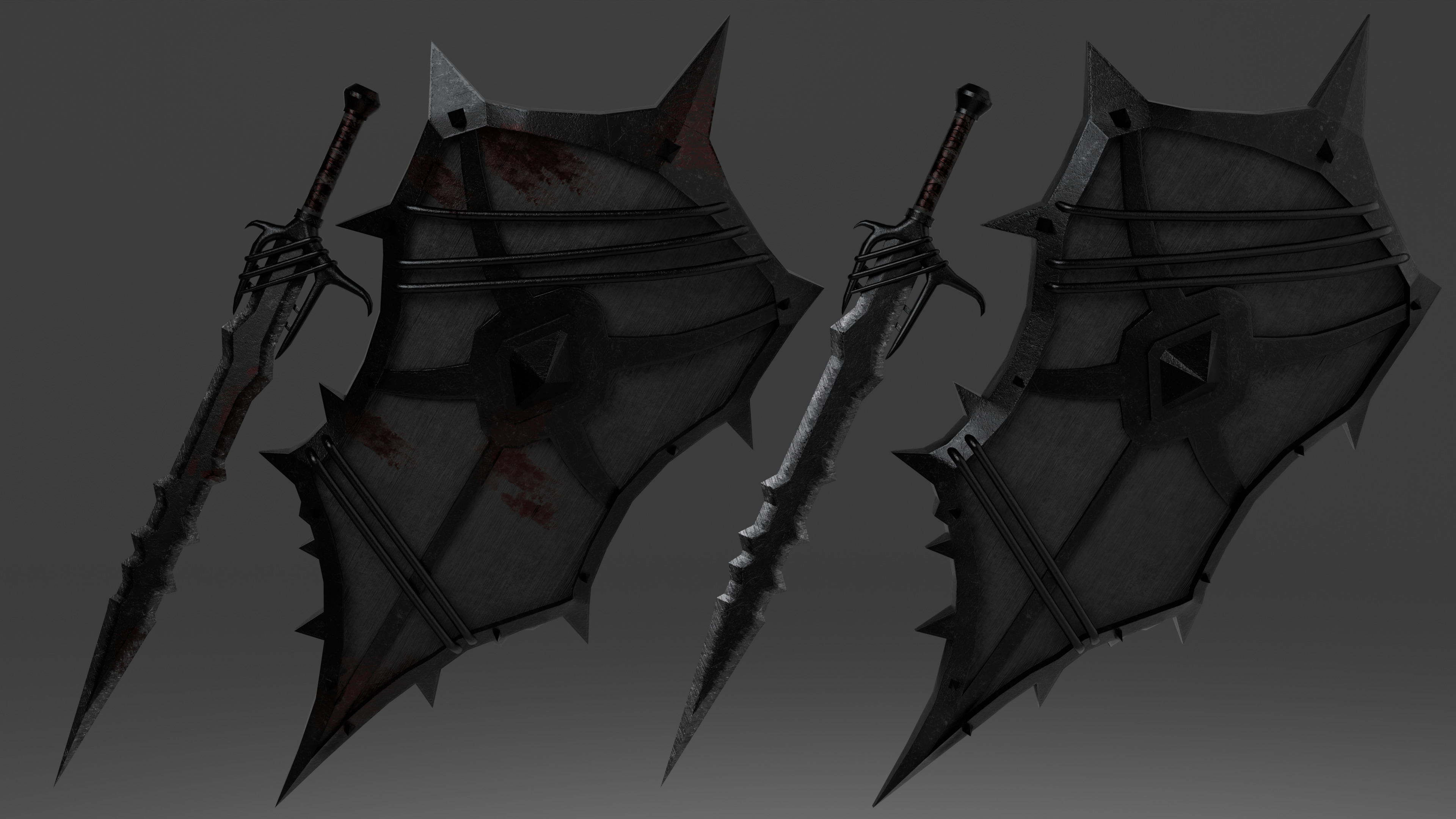 Shield and sword with 4 different textures Low-poly 3D model 3D Model Collection_5