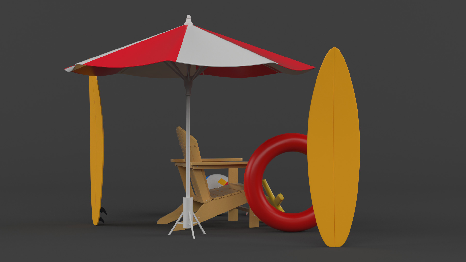 Beach Umbrella and Chair 3D model_2