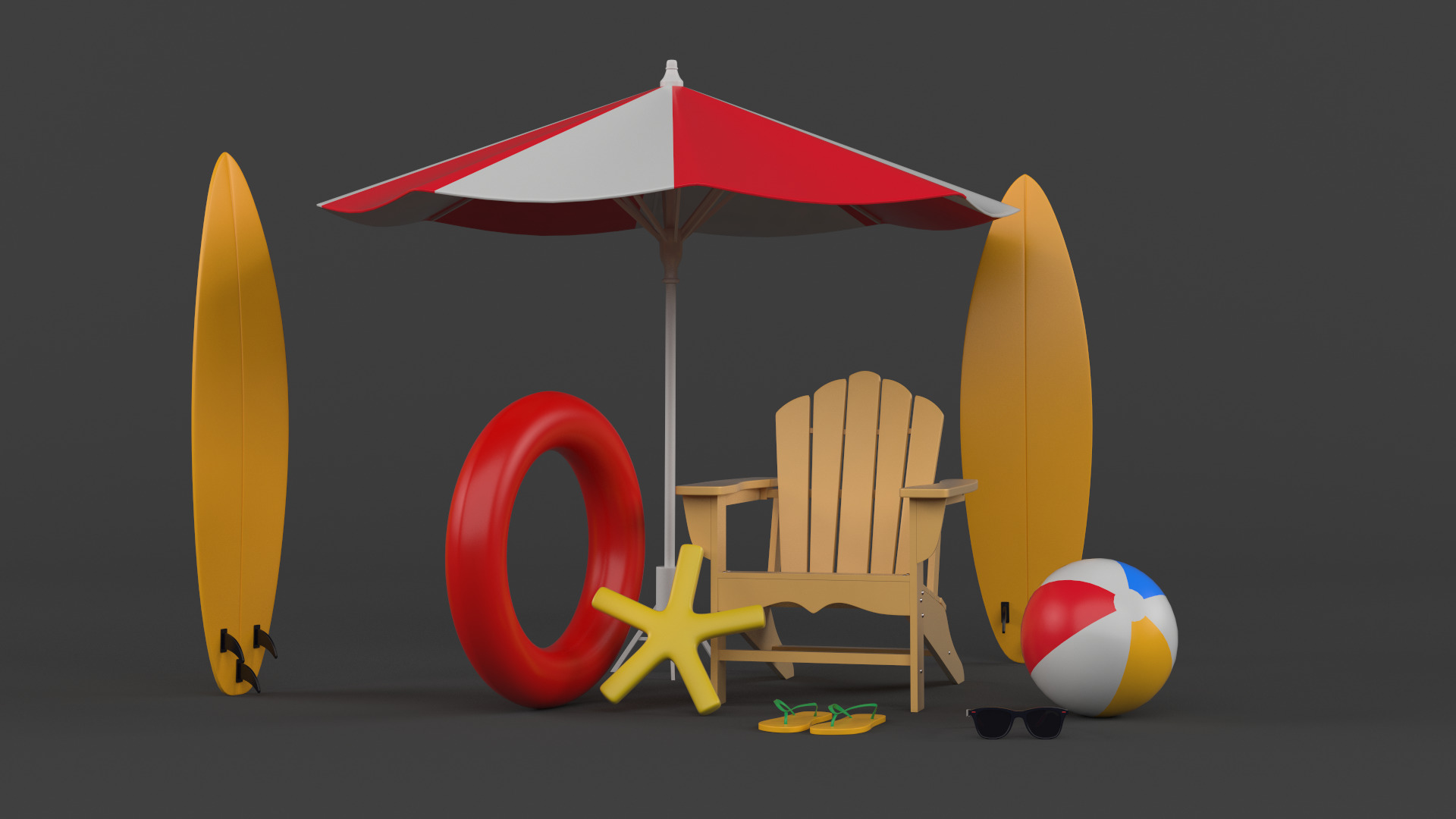 Beach Umbrella and Chair 3D model_1