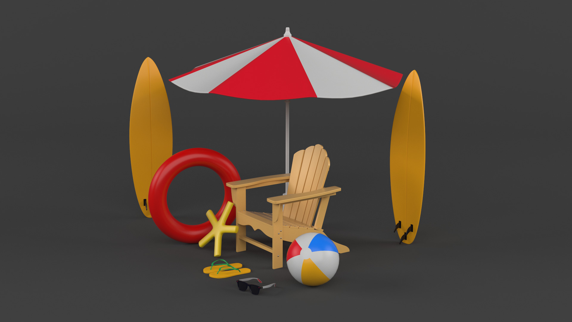 Beach Umbrella and Chair 3D model_4