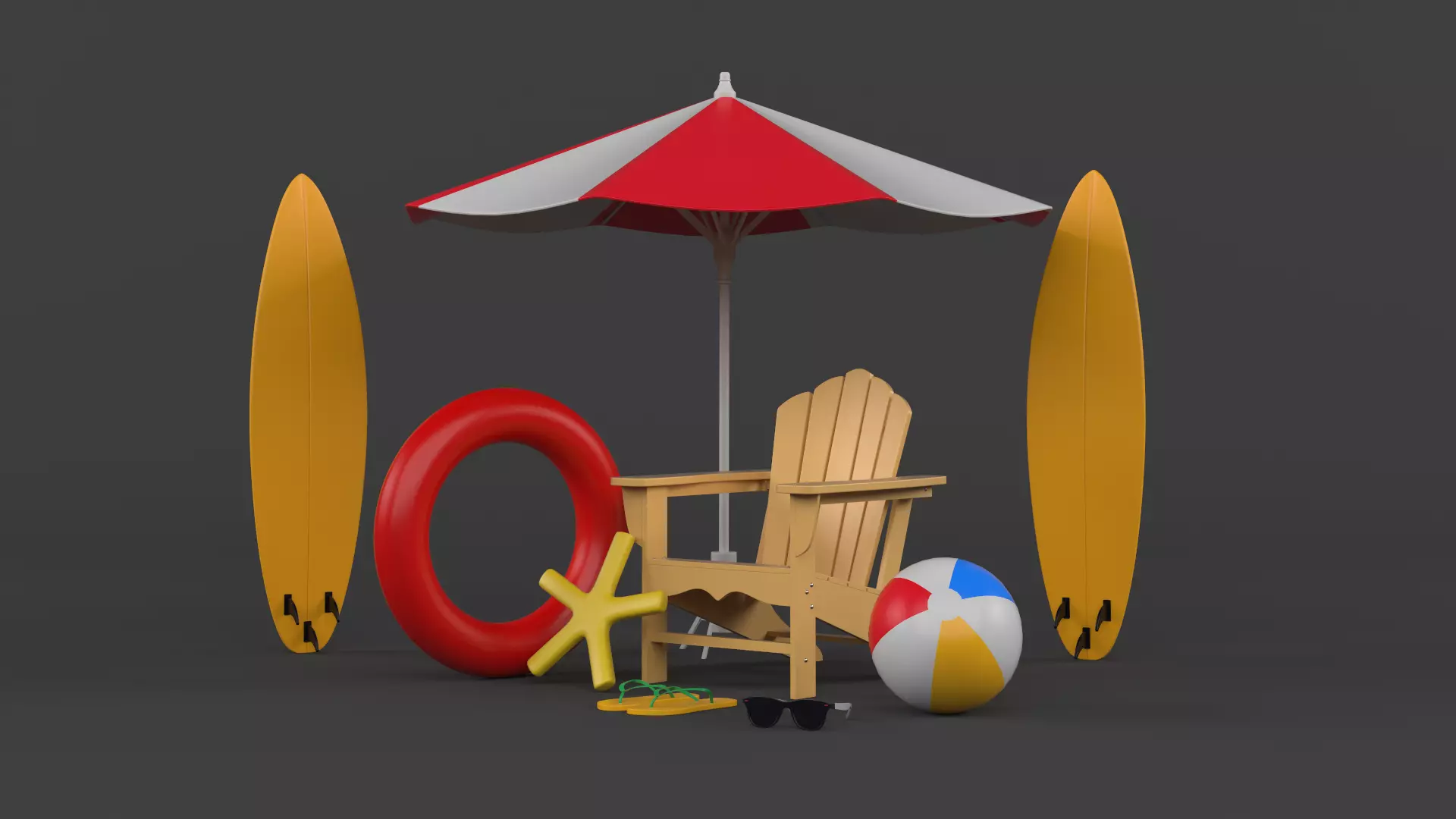 Beach Umbrella and Chair 3D model_0