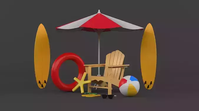 Beach Umbrella and Chair 3D model
