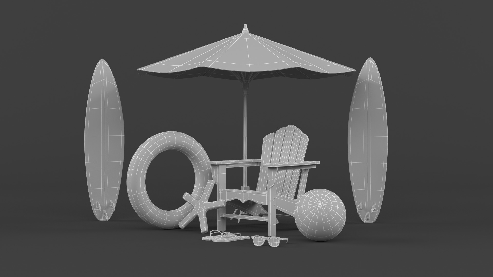 Beach Umbrella and Chair 3D model_5