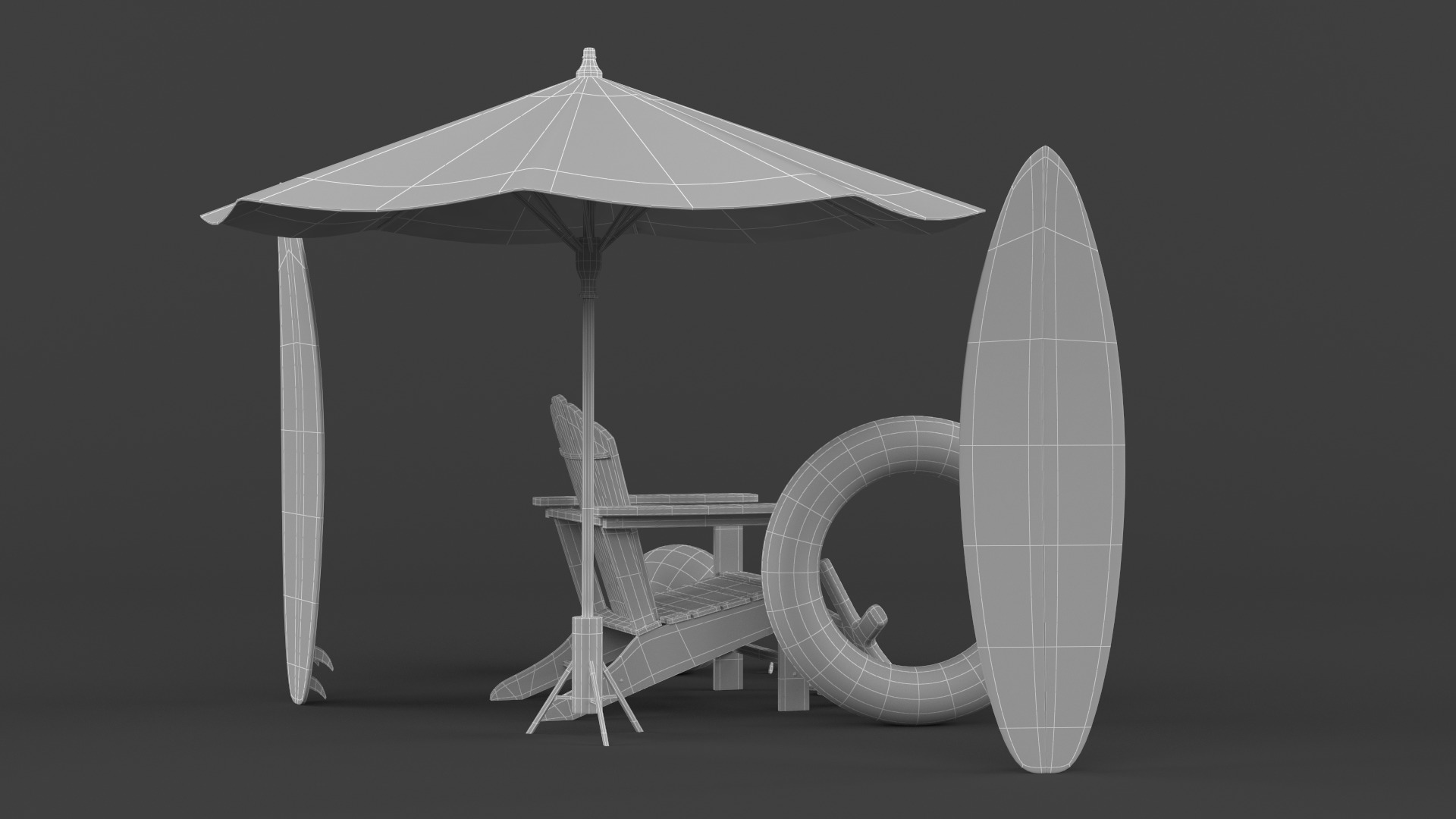 Beach Umbrella and Chair 3D model_7