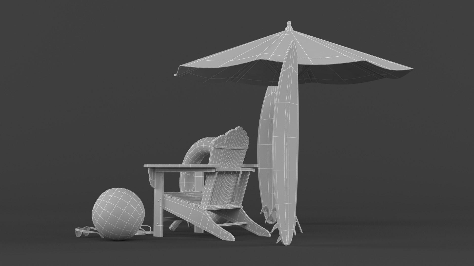 Beach Umbrella and Chair 3D model_8