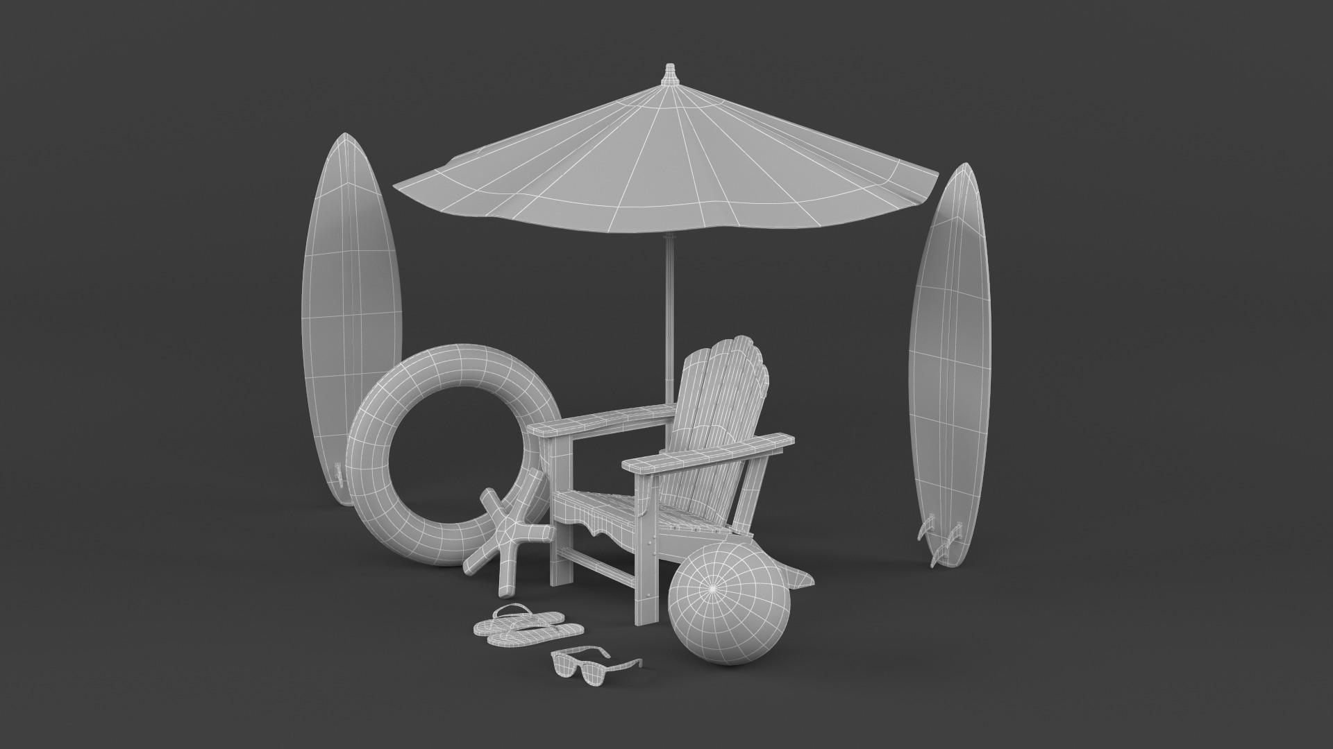 Beach Umbrella and Chair 3D model_9