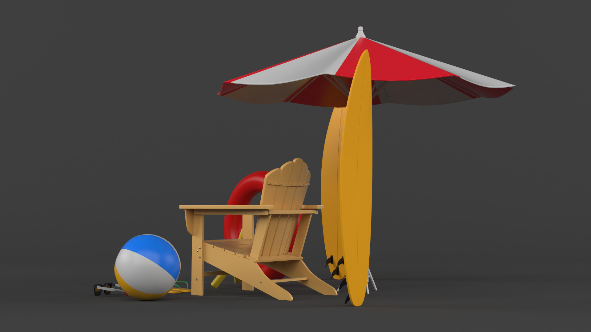 Beach Umbrella and Chair 3D model_3