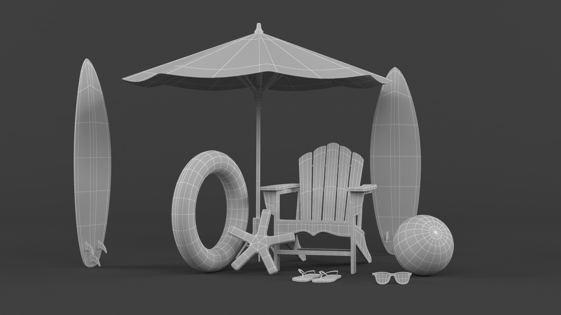 Beach Umbrella and Chair 3D model_6