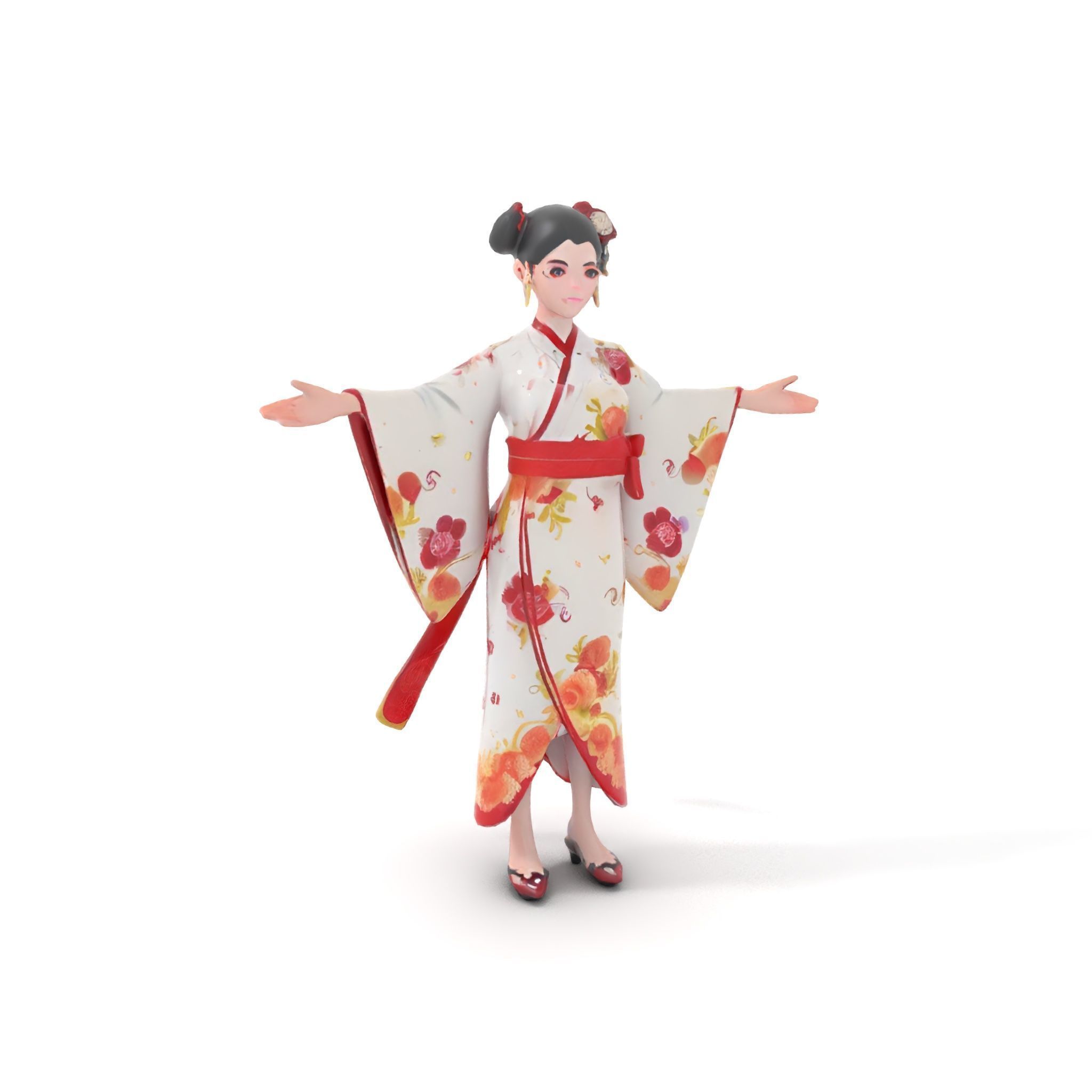 Rigged and Animated Elegant Kimono Character Model Low-poly 3D model_18