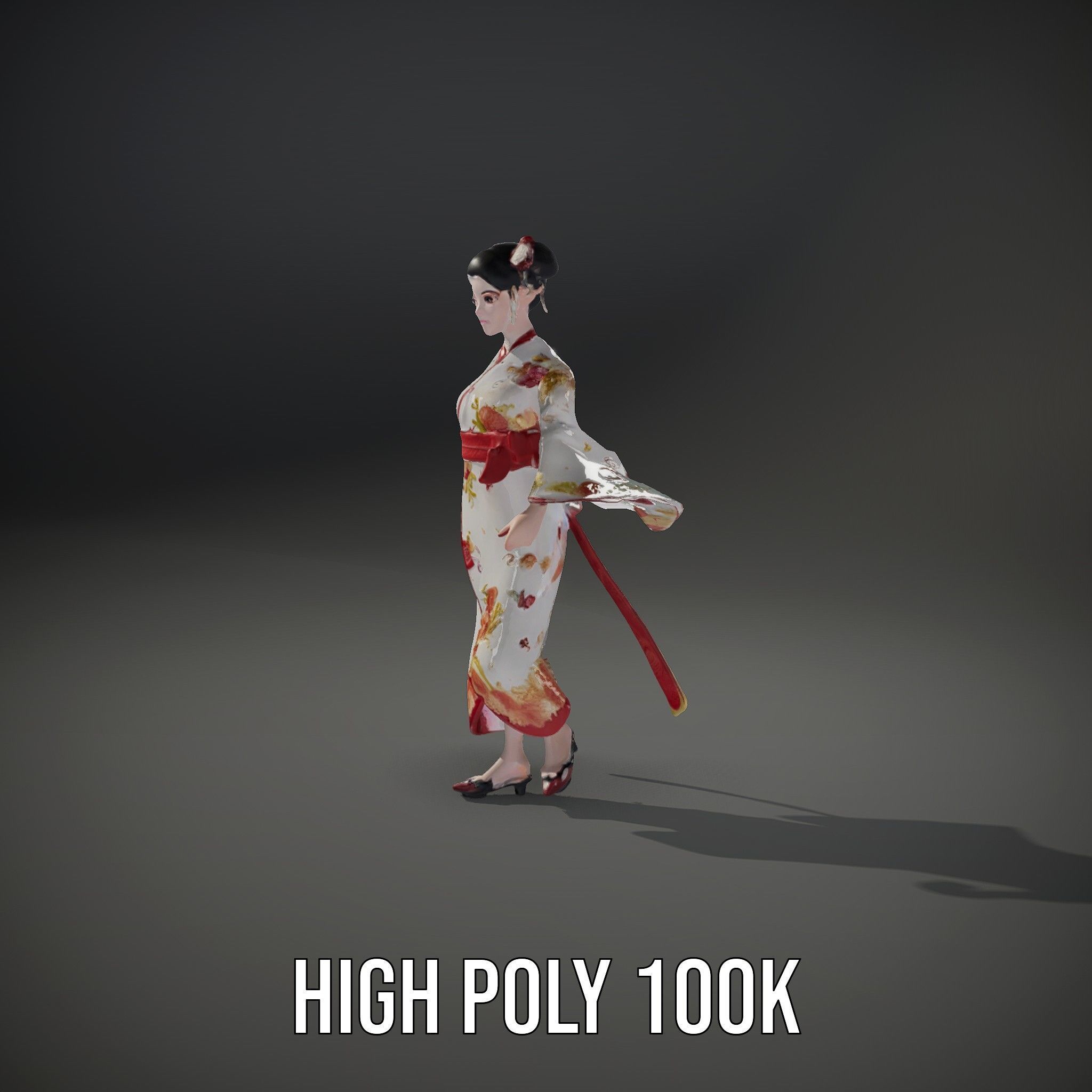 Rigged and Animated Elegant Kimono Character Model Low-poly 3D model_14