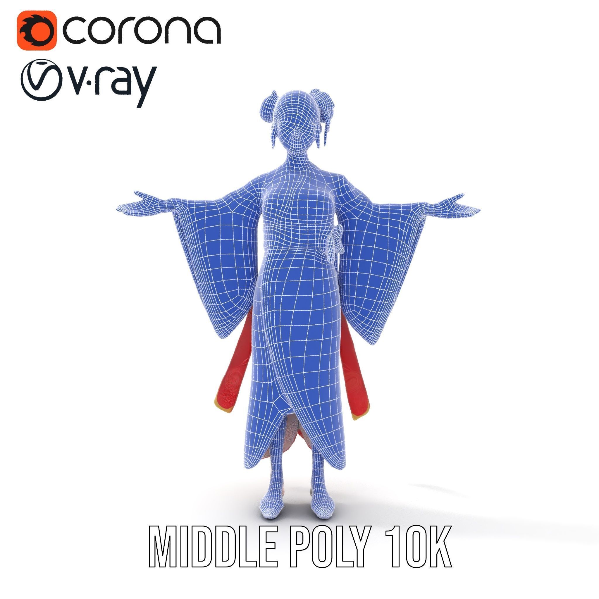 Rigged and Animated Elegant Kimono Character Model Low-poly 3D model_9