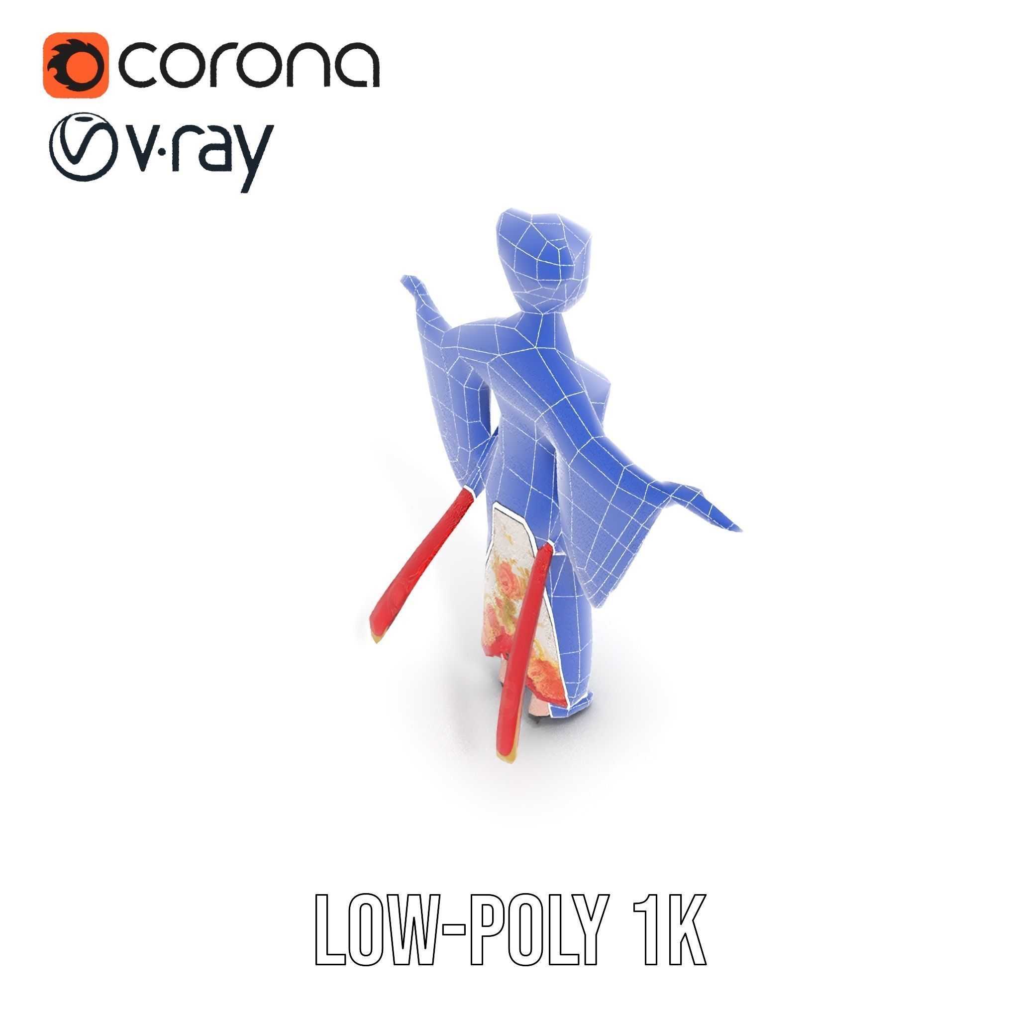 Rigged and Animated Elegant Kimono Character Model Low-poly 3D model_27