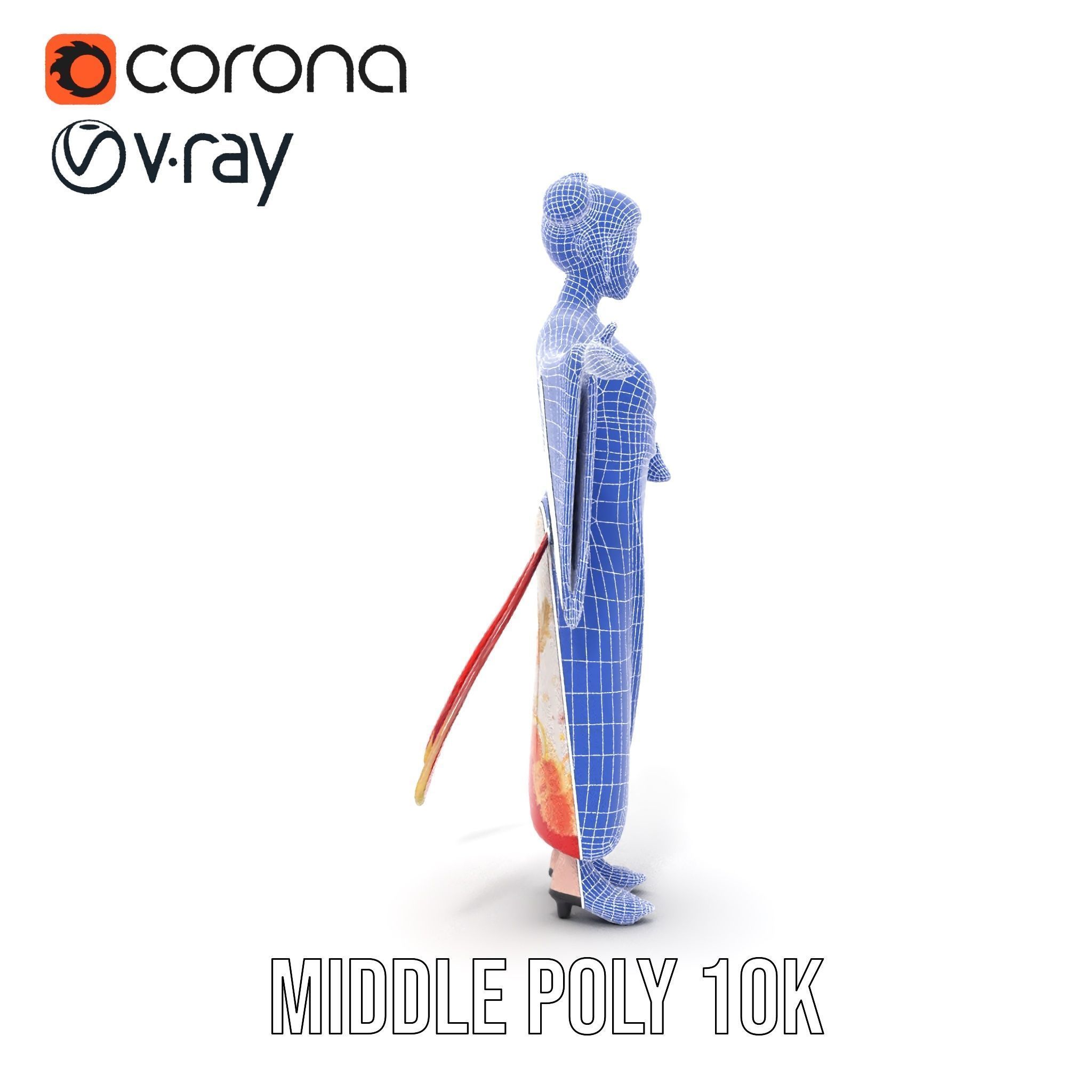 Rigged and Animated Elegant Kimono Character Model Low-poly 3D model_34