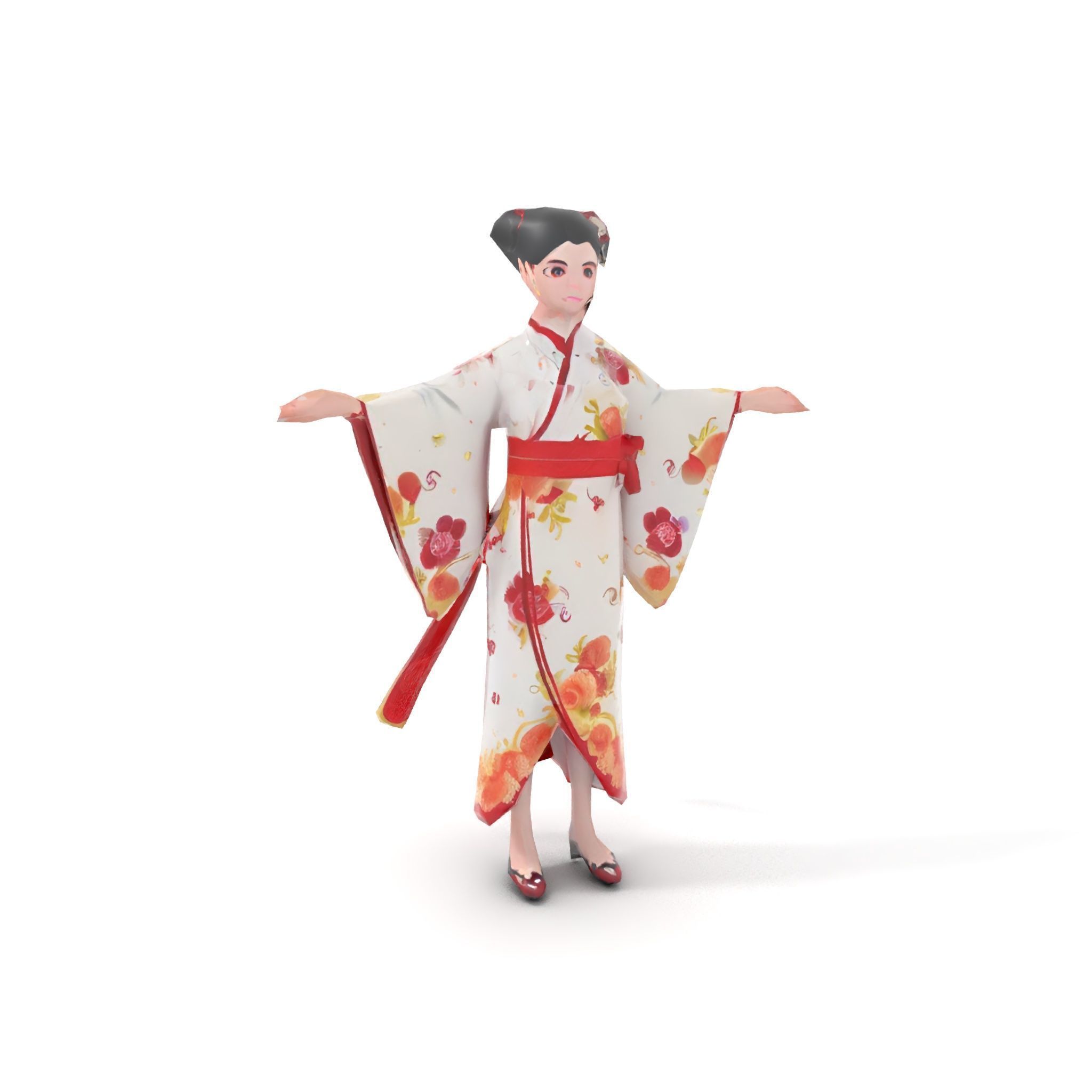 Rigged and Animated Elegant Kimono Character Model Low-poly 3D model_7