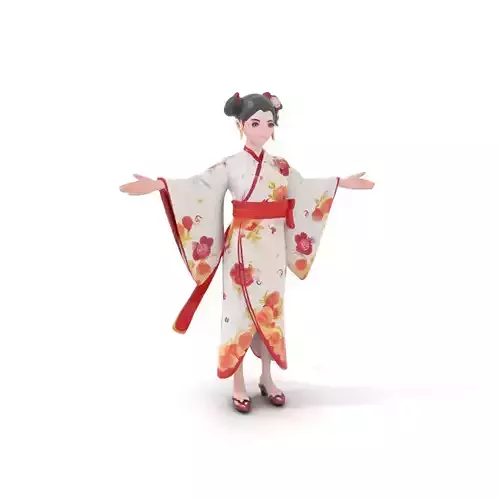 Rigged and Animated Elegant Kimono Character Model Low-poly 3D model