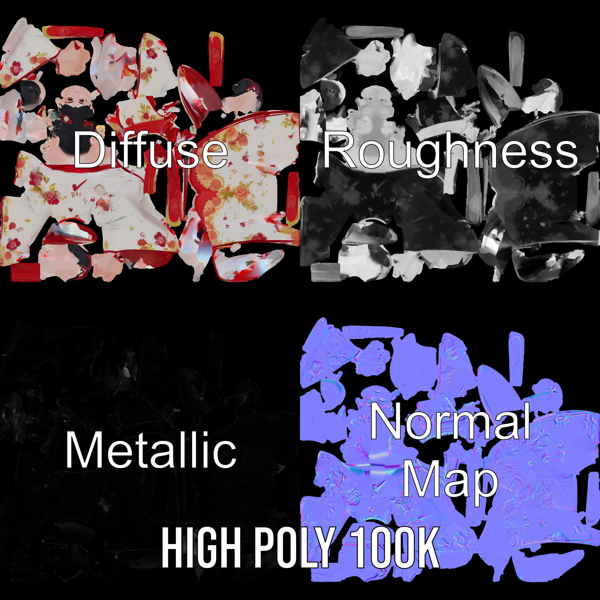 Rigged and Animated Elegant Kimono Character Model Low-poly 3D model_3