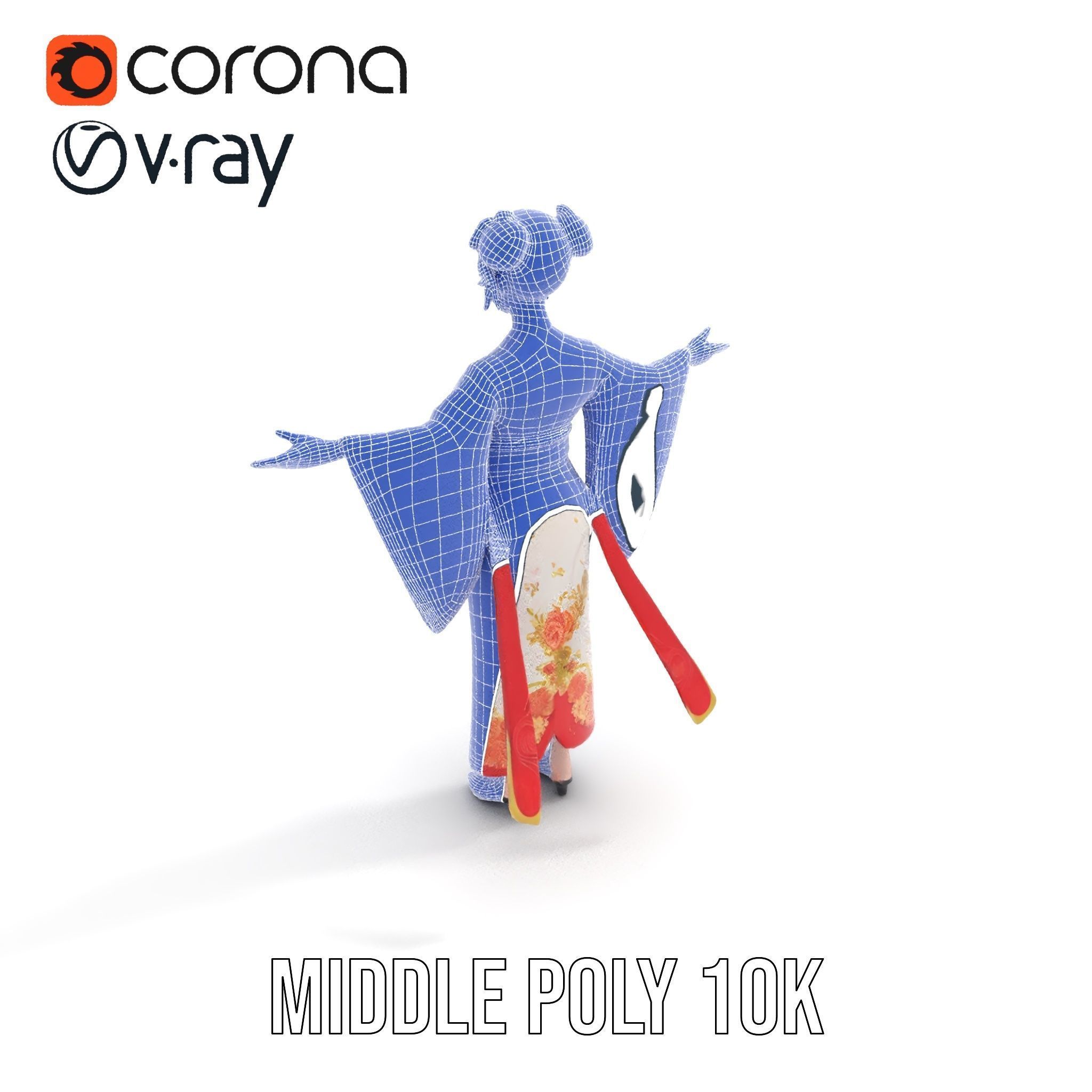Rigged and Animated Elegant Kimono Character Model Low-poly 3D model_24