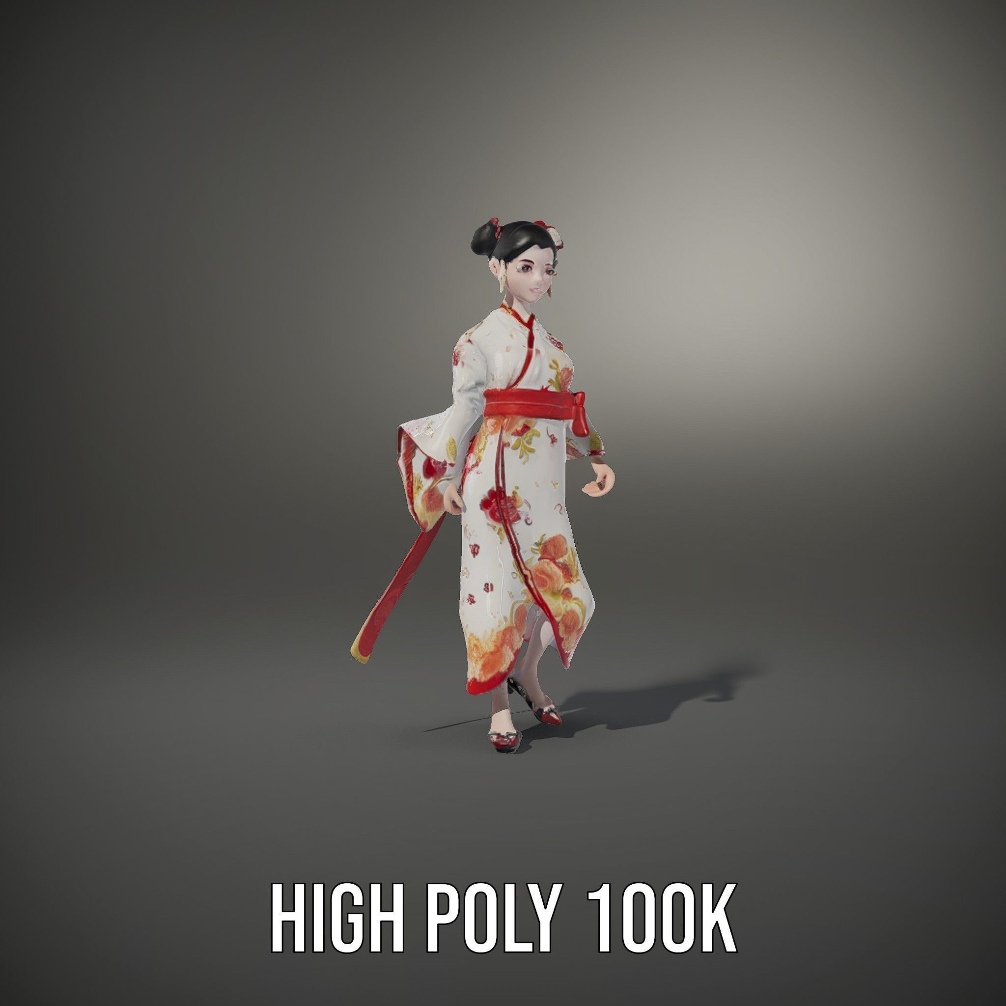 Rigged and Animated Elegant Kimono Character Model Low-poly 3D model_23