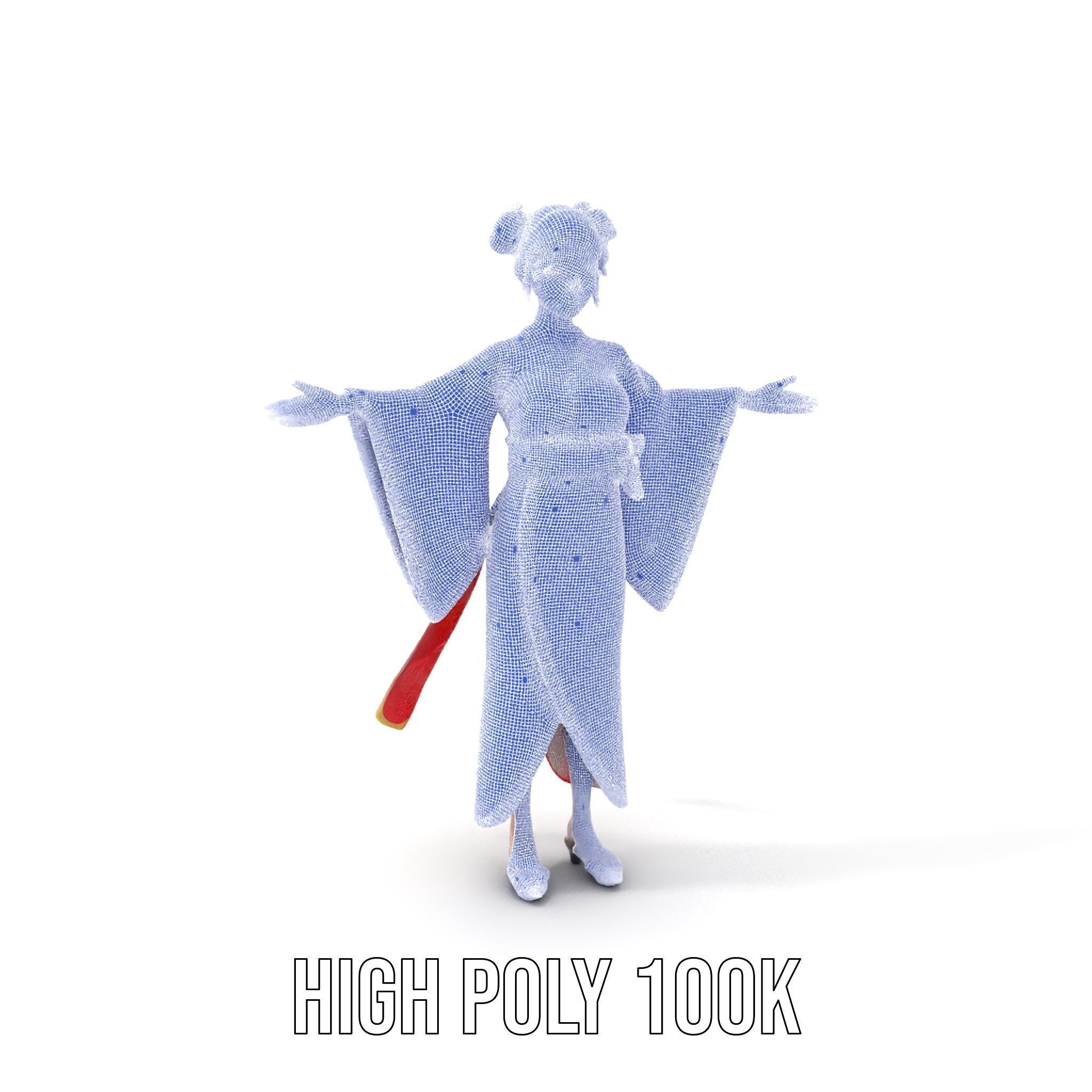Rigged and Animated Elegant Kimono Character Model Low-poly 3D model_4