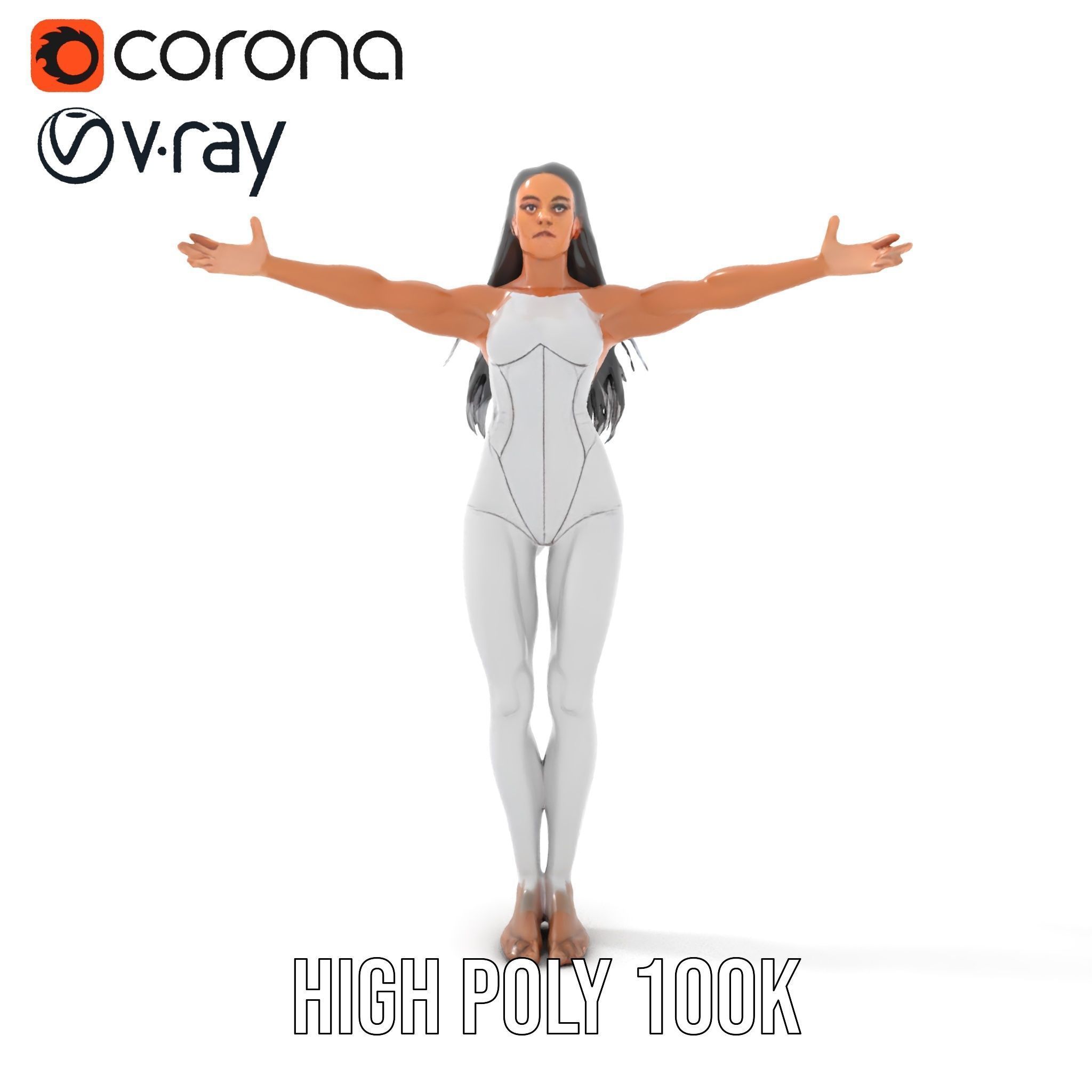 Futuristic Silver Bodysuit Woman Rigged and Animated D Chara... Low-poly 3D model_31