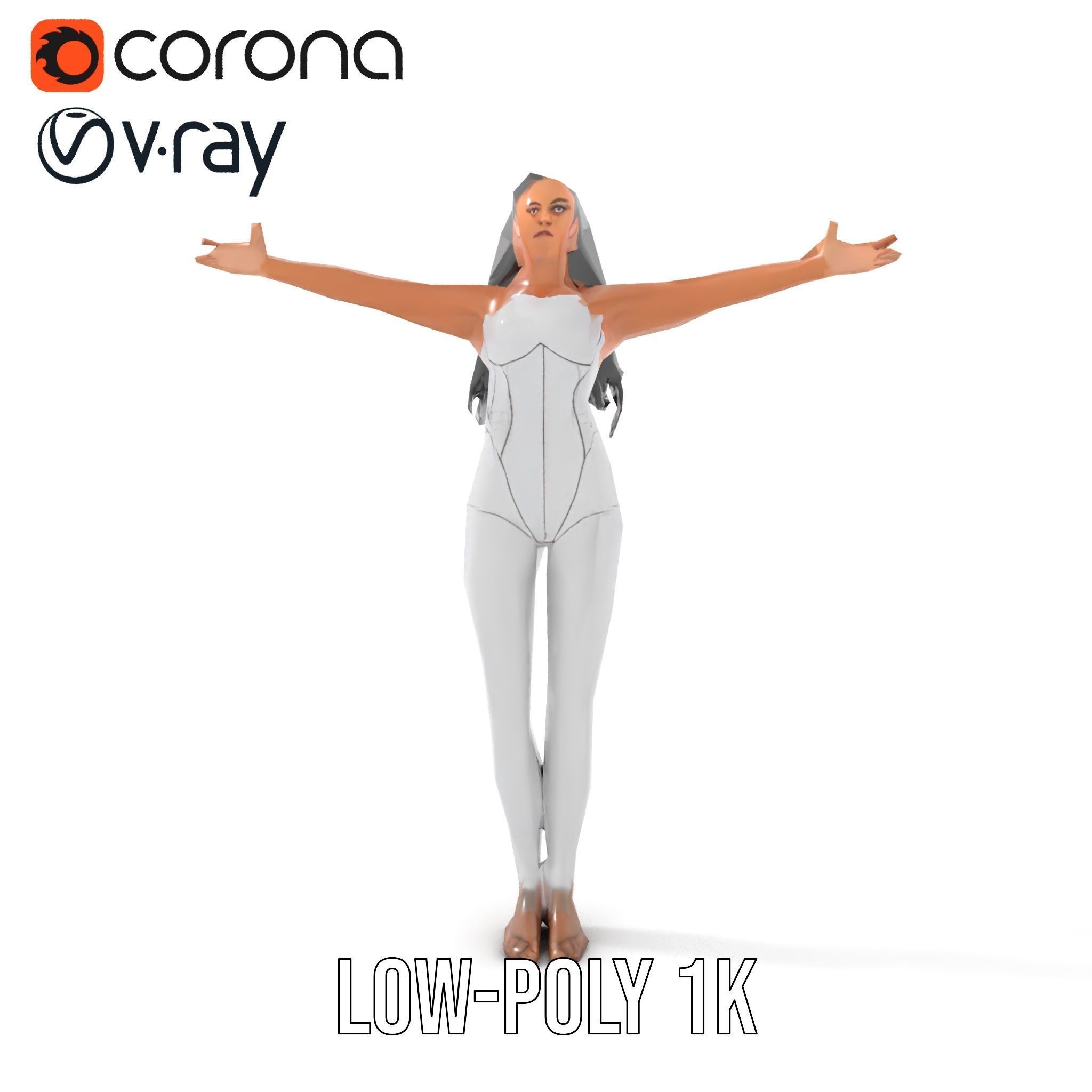 Futuristic Silver Bodysuit Woman Rigged and Animated D Chara... Low-poly 3D model_14