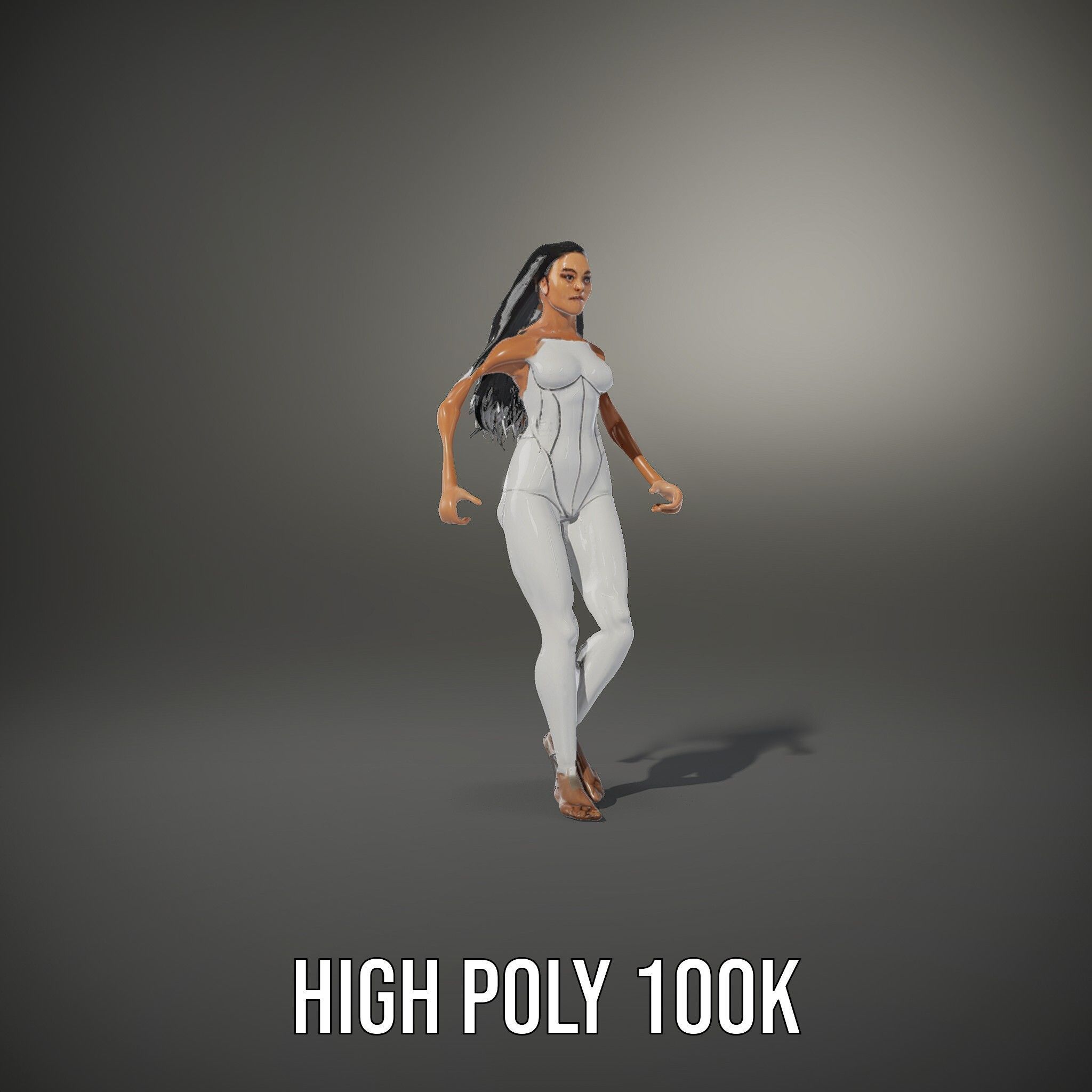 Futuristic Silver Bodysuit Woman Rigged and Animated D Chara... Low-poly 3D model_10