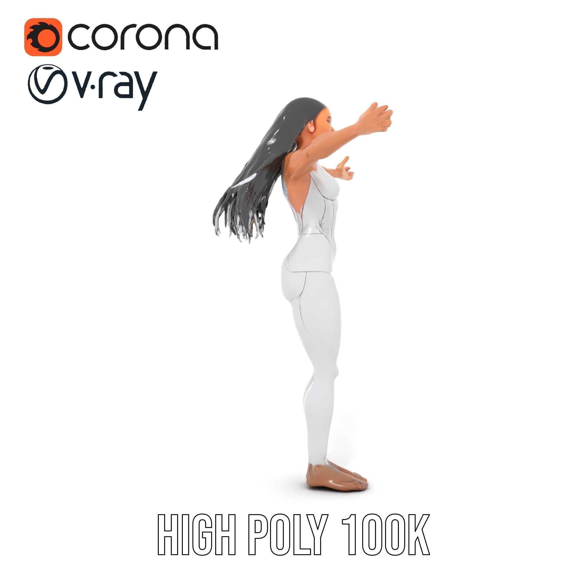 Futuristic Silver Bodysuit Woman Rigged and Animated D Chara... Low-poly 3D model_17