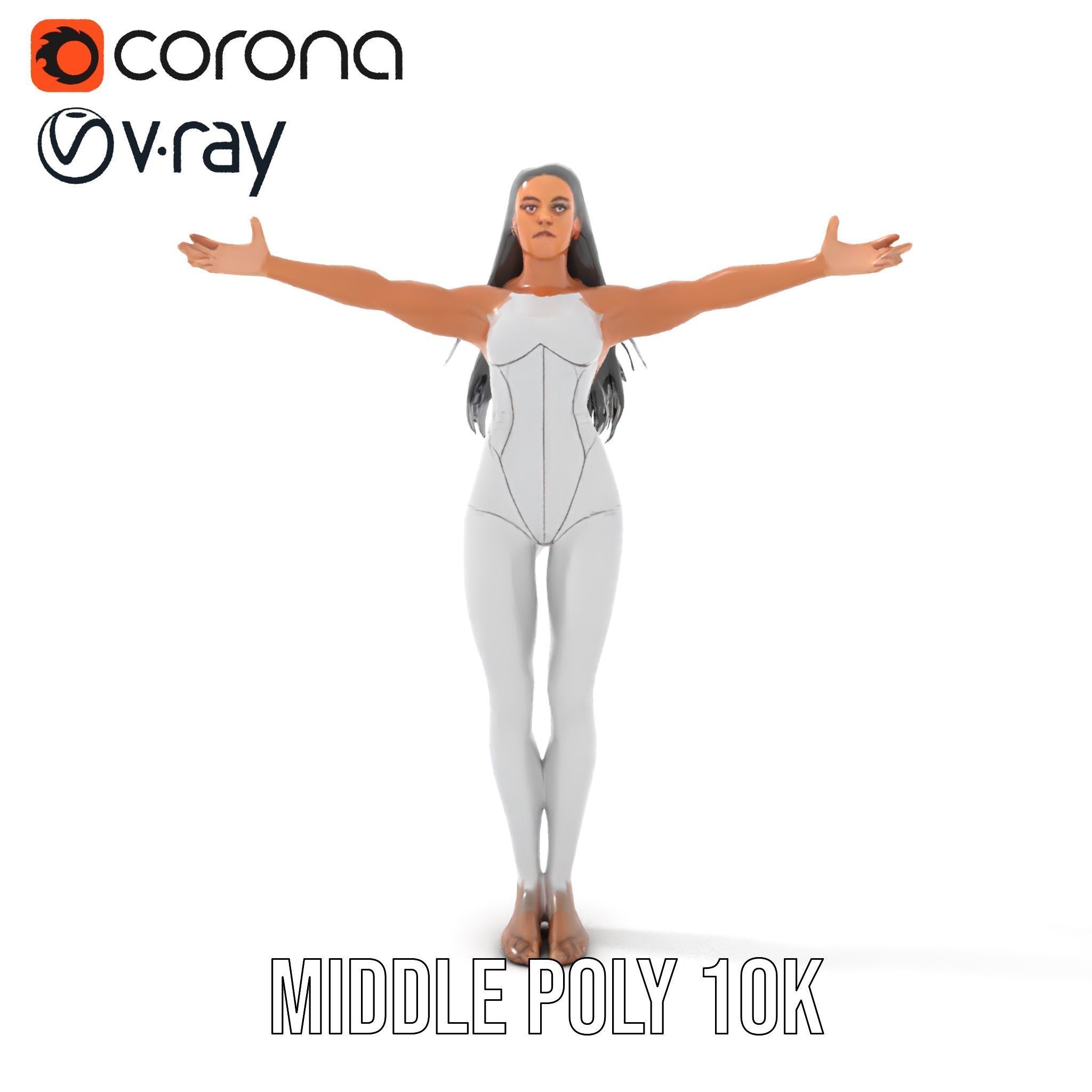 Futuristic Silver Bodysuit Woman Rigged and Animated D Chara... Low-poly 3D model_15