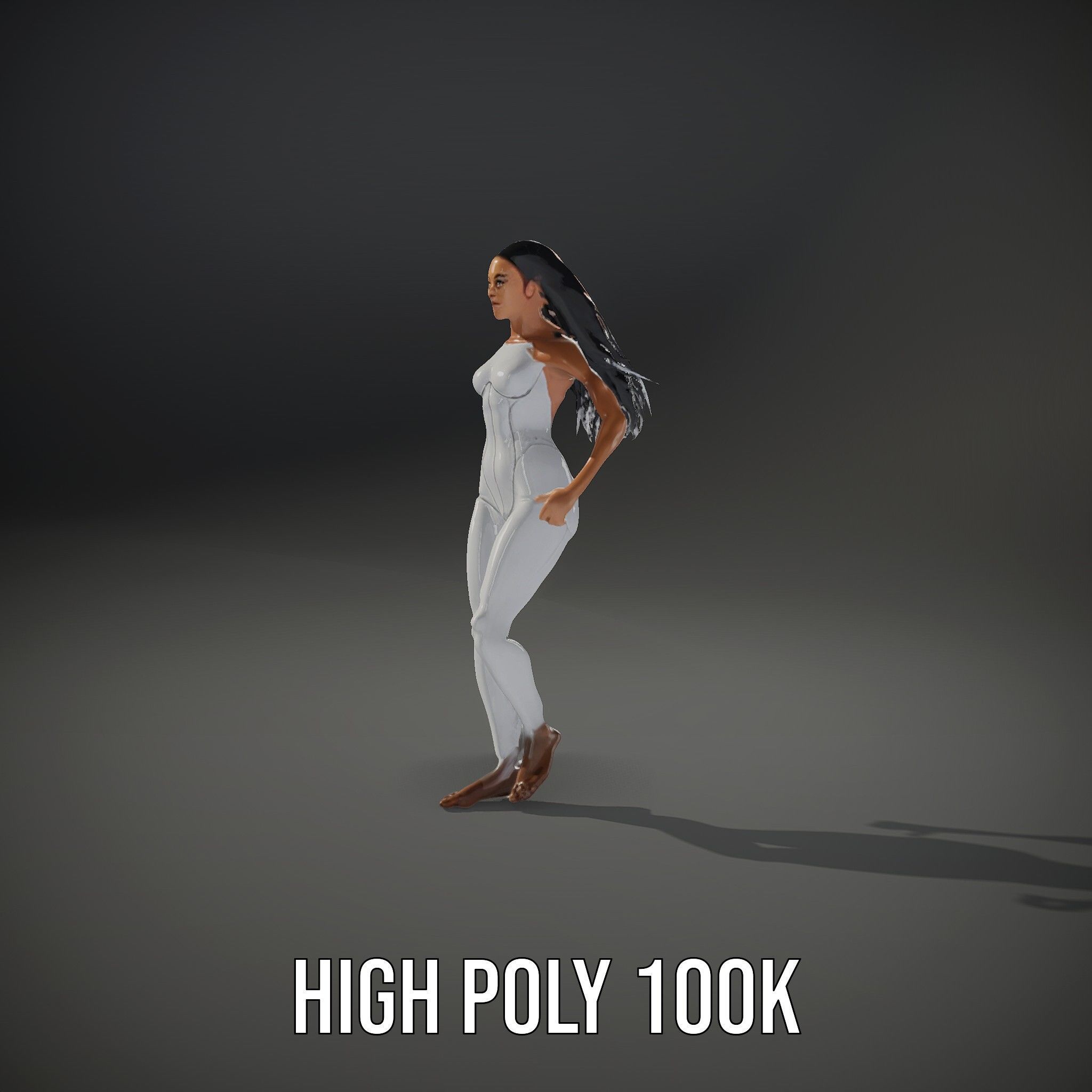 Futuristic Silver Bodysuit Woman Rigged and Animated D Chara... Low-poly 3D model_8