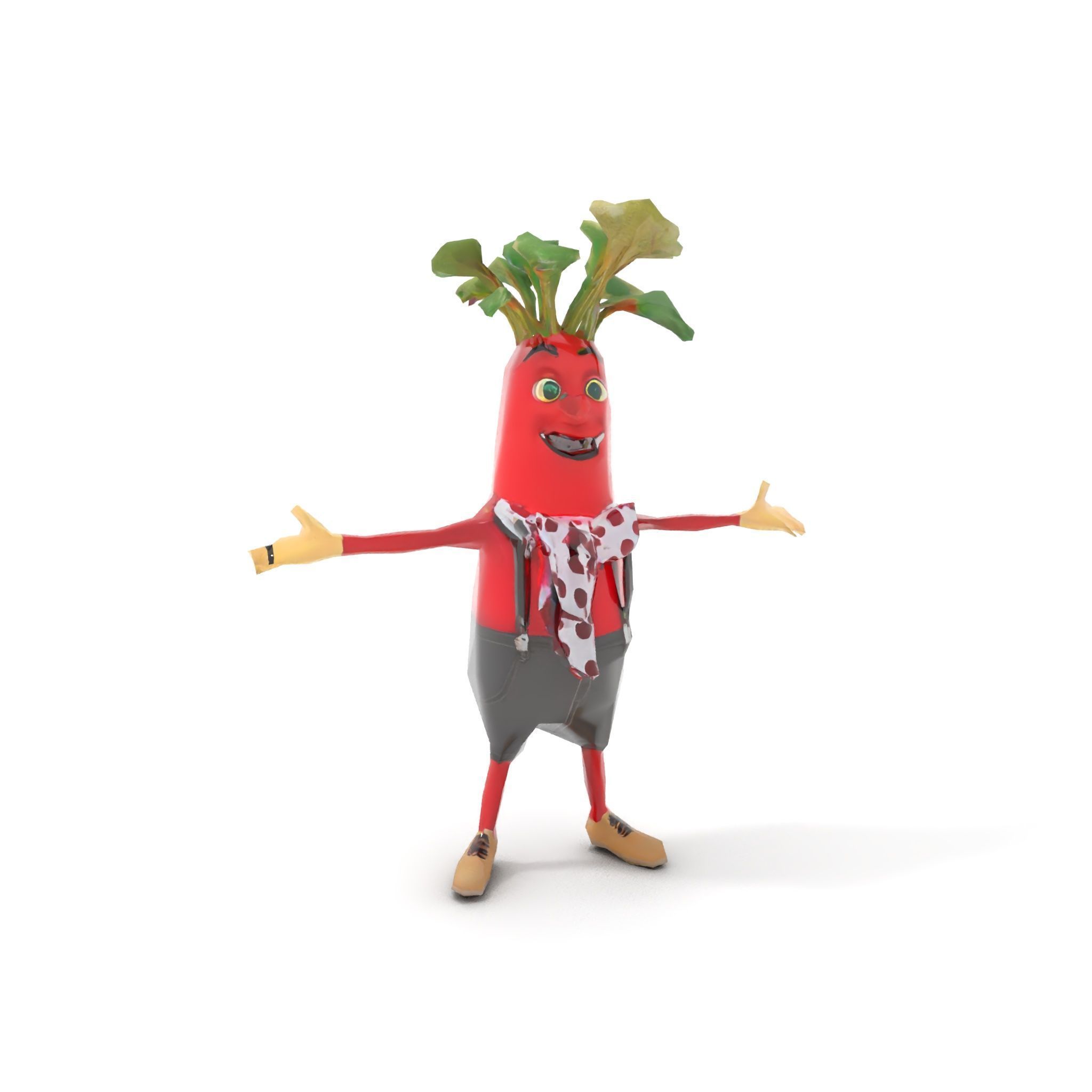Animated Radish Character with Polka Dot Scarf Rigged and Ani... Low-poly 3D model_24