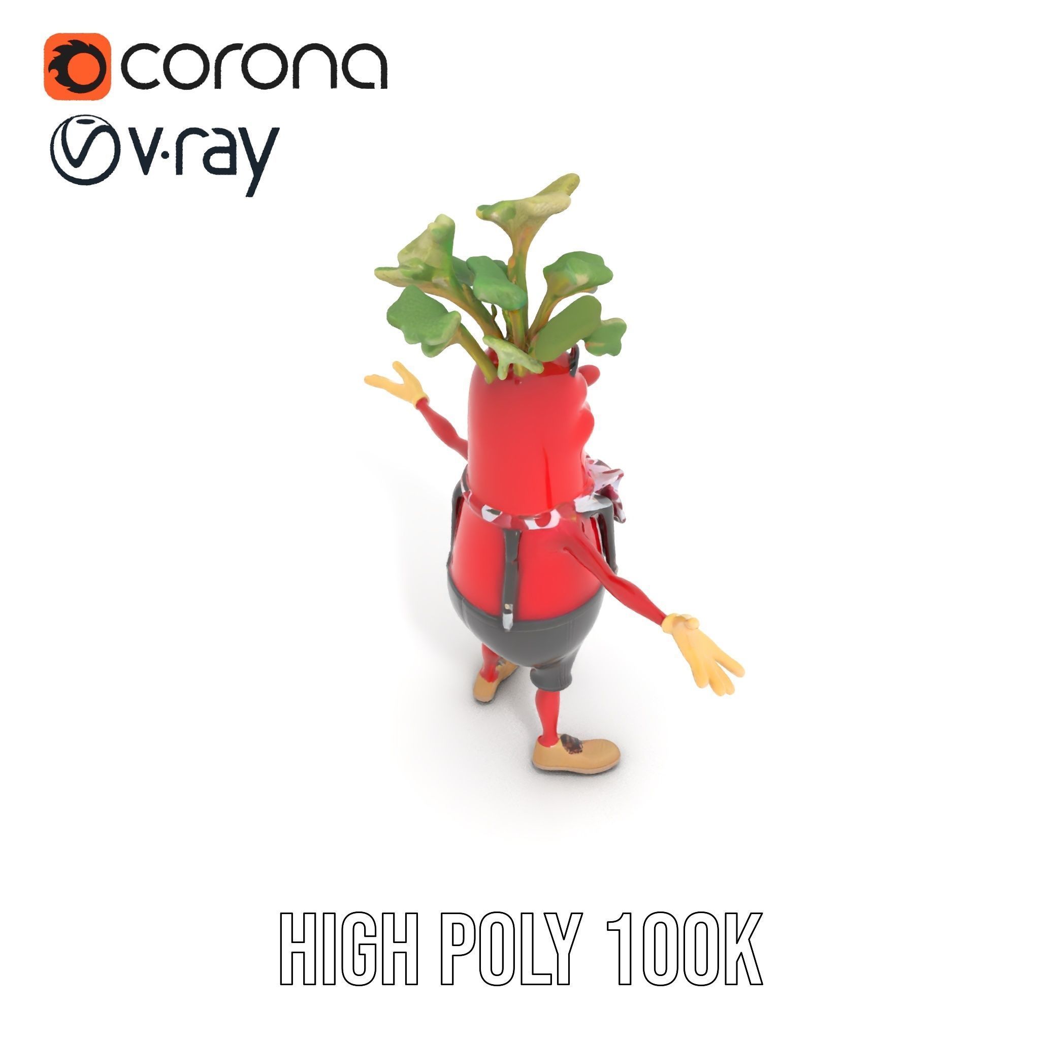 Animated Radish Character with Polka Dot Scarf Rigged and Ani... Low-poly 3D model_12