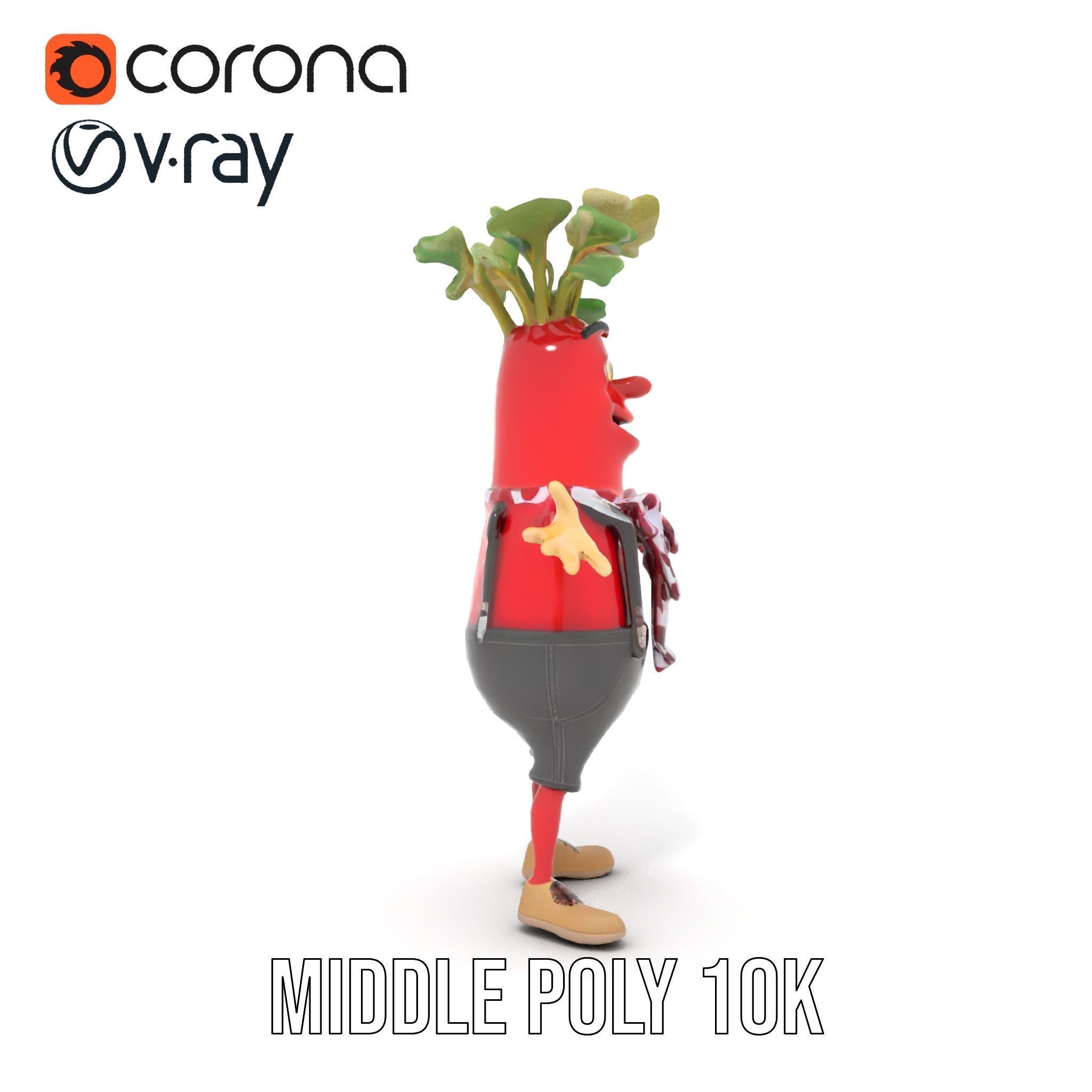 Animated Radish Character with Polka Dot Scarf Rigged and Ani... Low-poly 3D model_18
