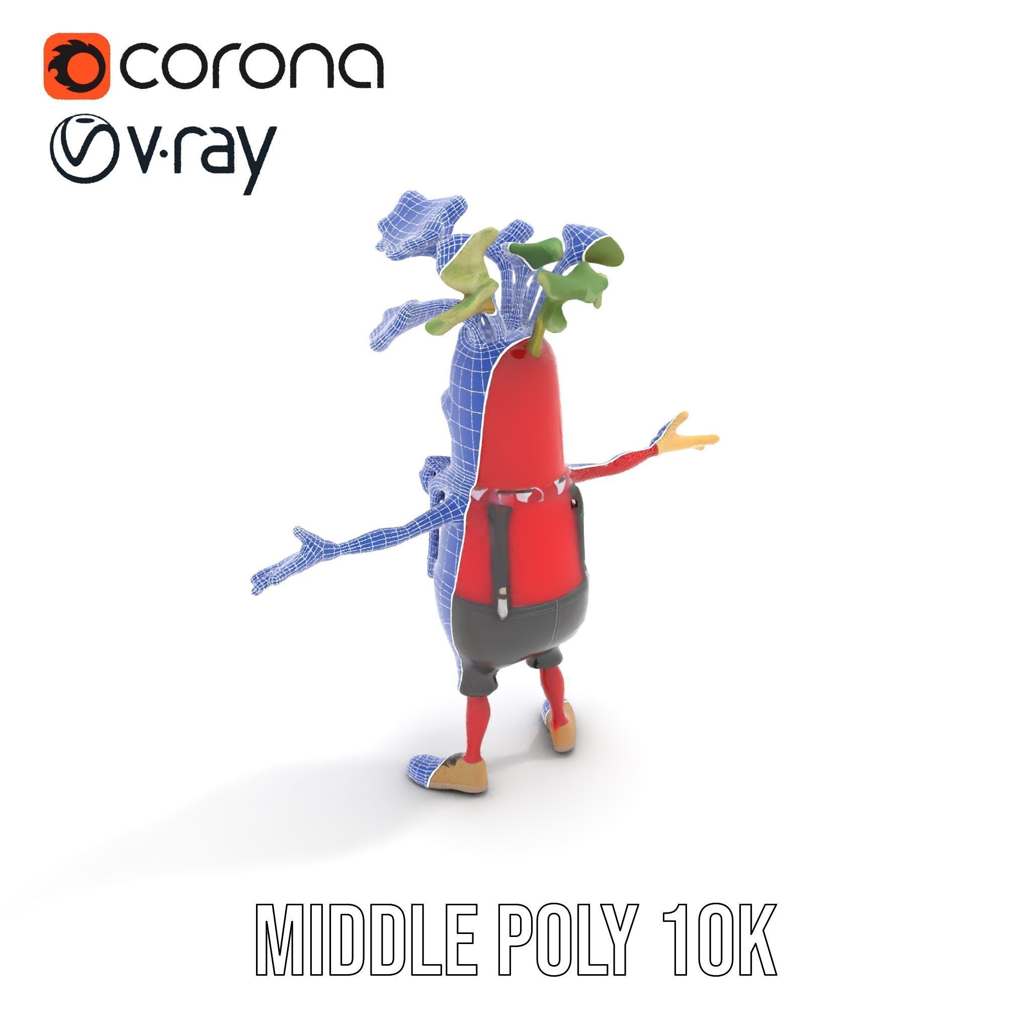 Animated Radish Character with Polka Dot Scarf Rigged and Ani... Low-poly 3D model_34