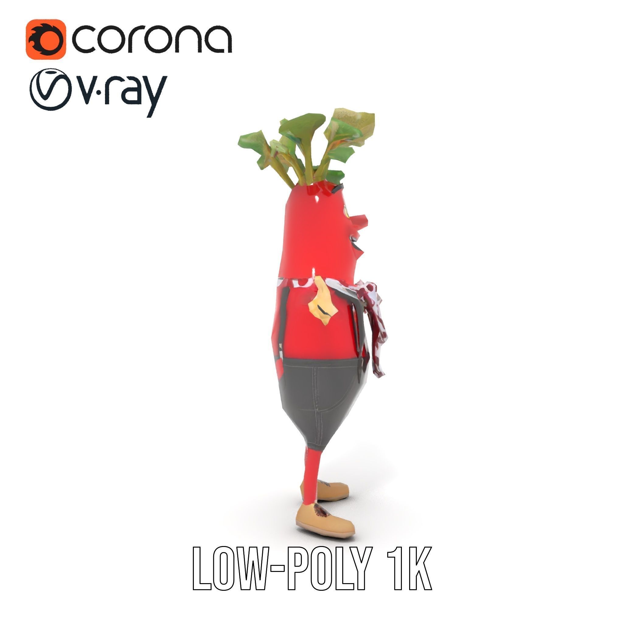Animated Radish Character with Polka Dot Scarf Rigged and Ani... Low-poly 3D model_14