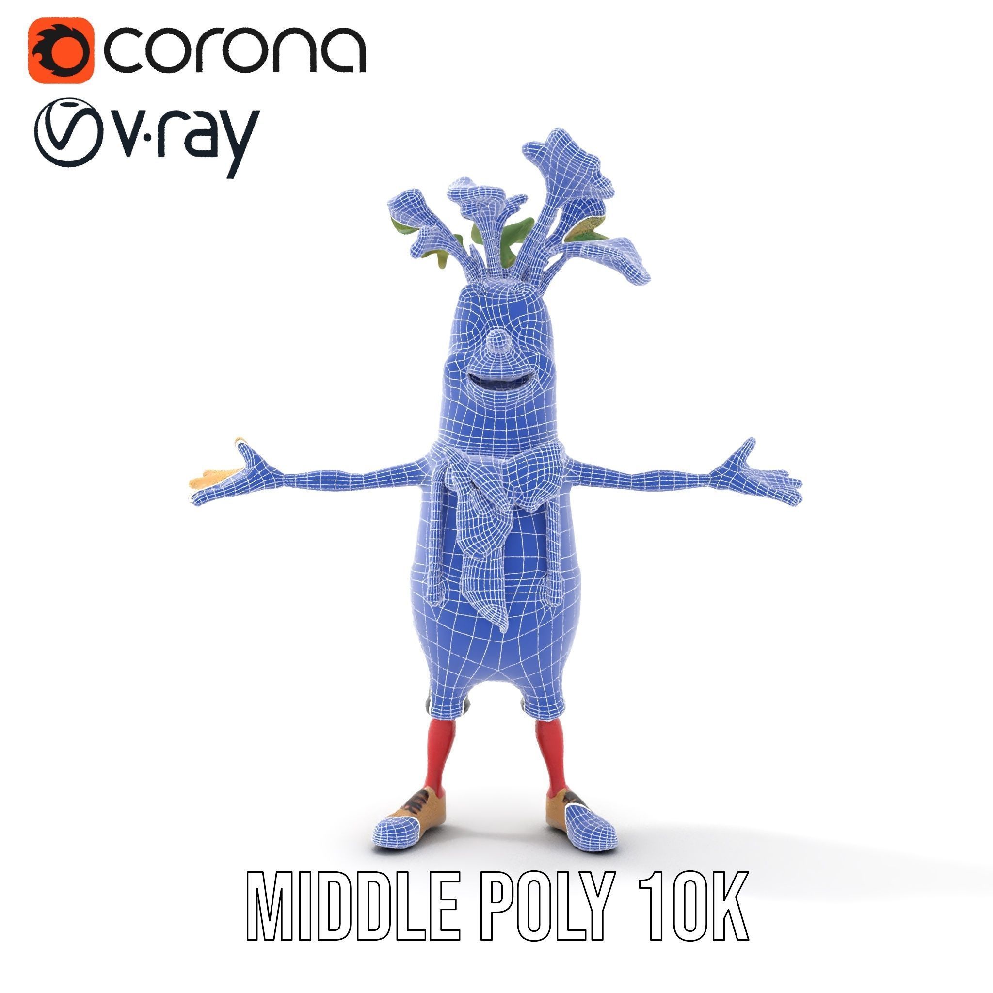 Animated Radish Character with Polka Dot Scarf Rigged and Ani... Low-poly 3D model_15