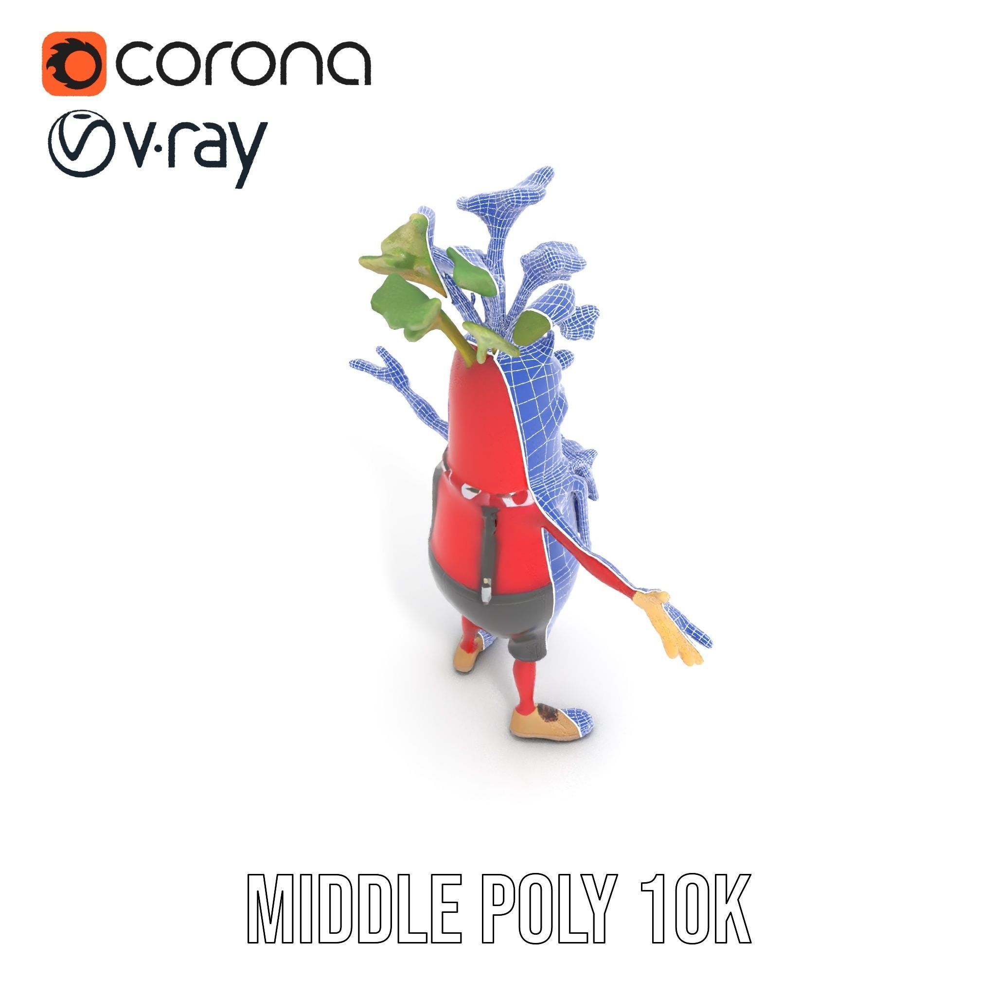 Animated Radish Character with Polka Dot Scarf Rigged and Ani... Low-poly 3D model_29