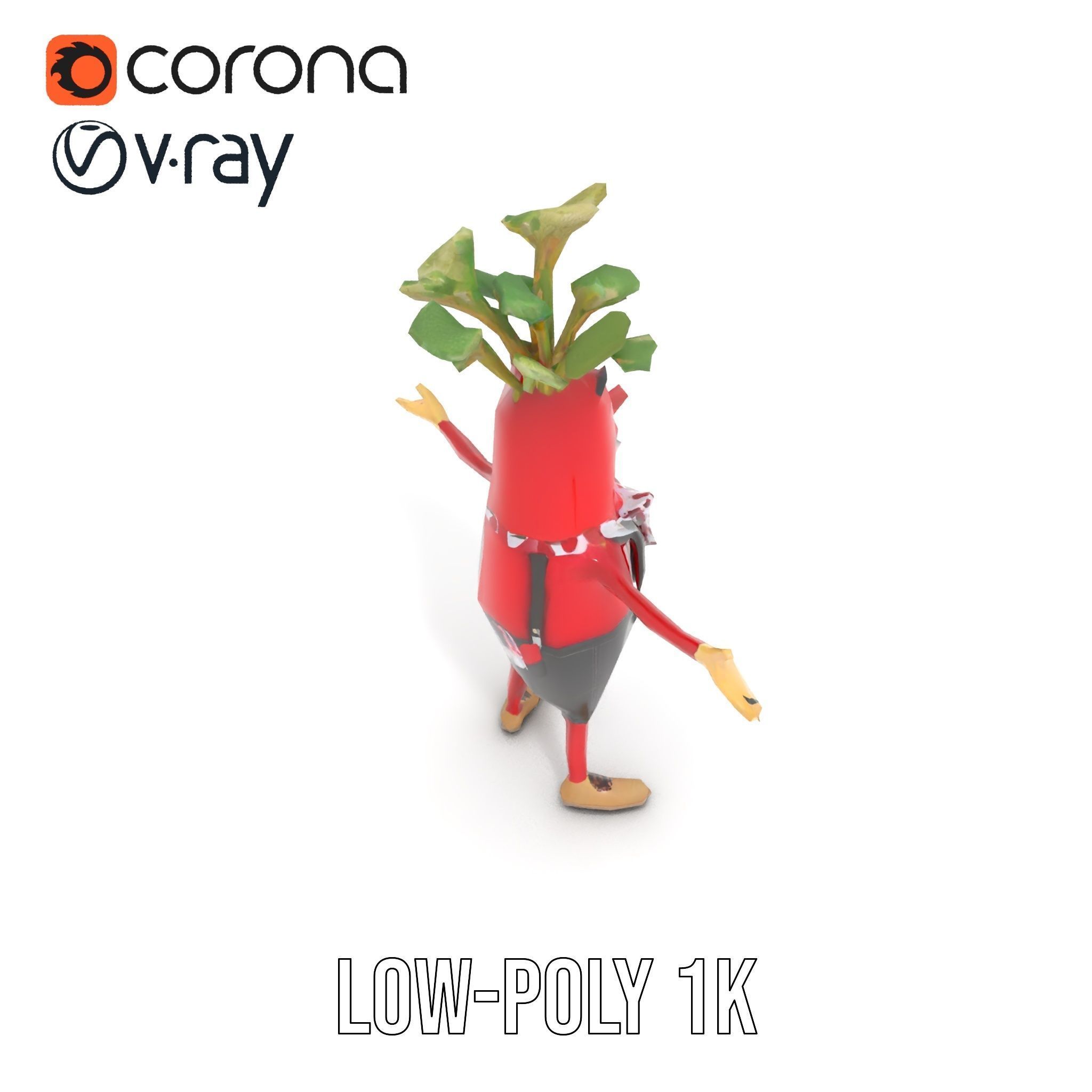 Animated Radish Character with Polka Dot Scarf Rigged and Ani... Low-poly 3D model_11