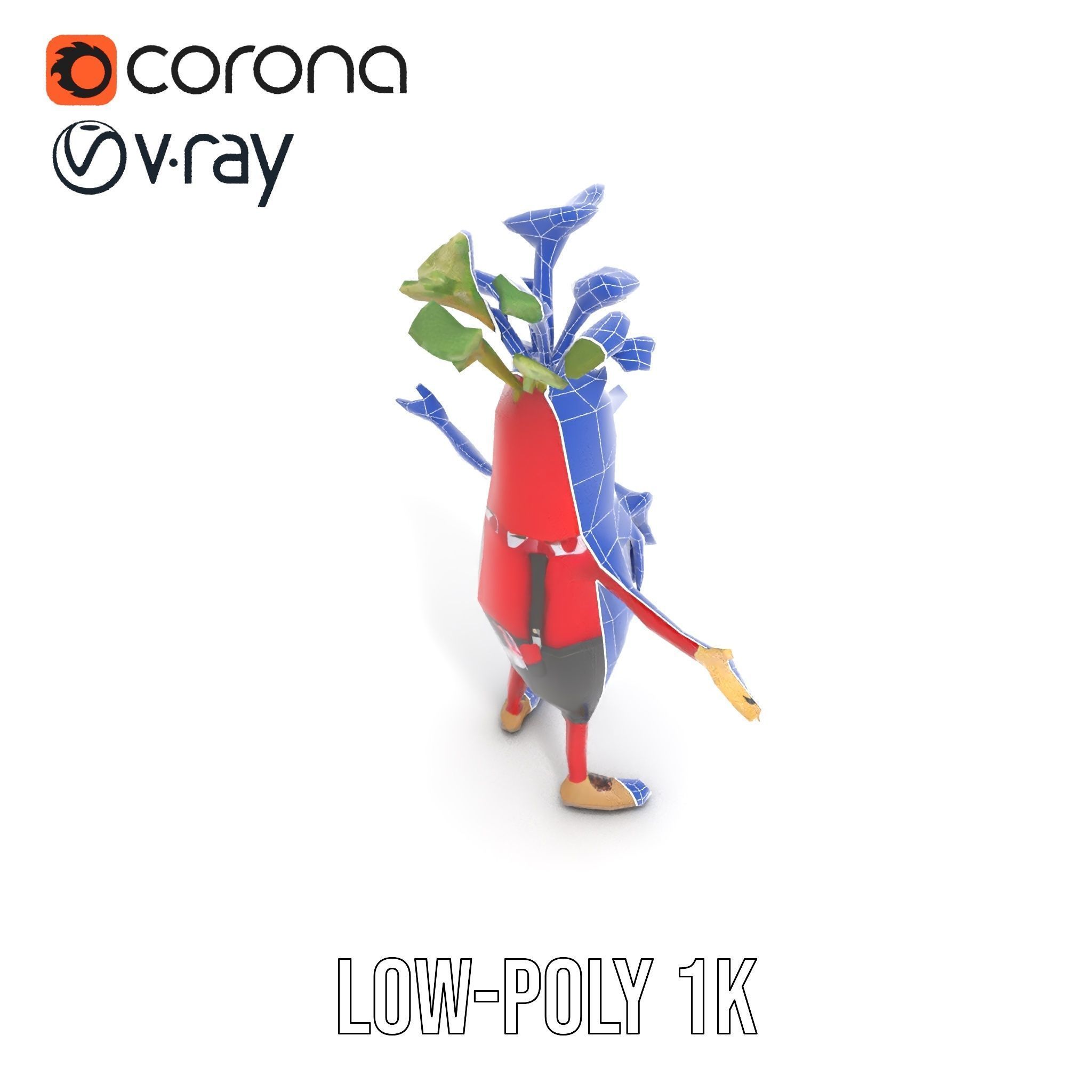 Animated Radish Character with Polka Dot Scarf Rigged and Ani... Low-poly 3D model_19