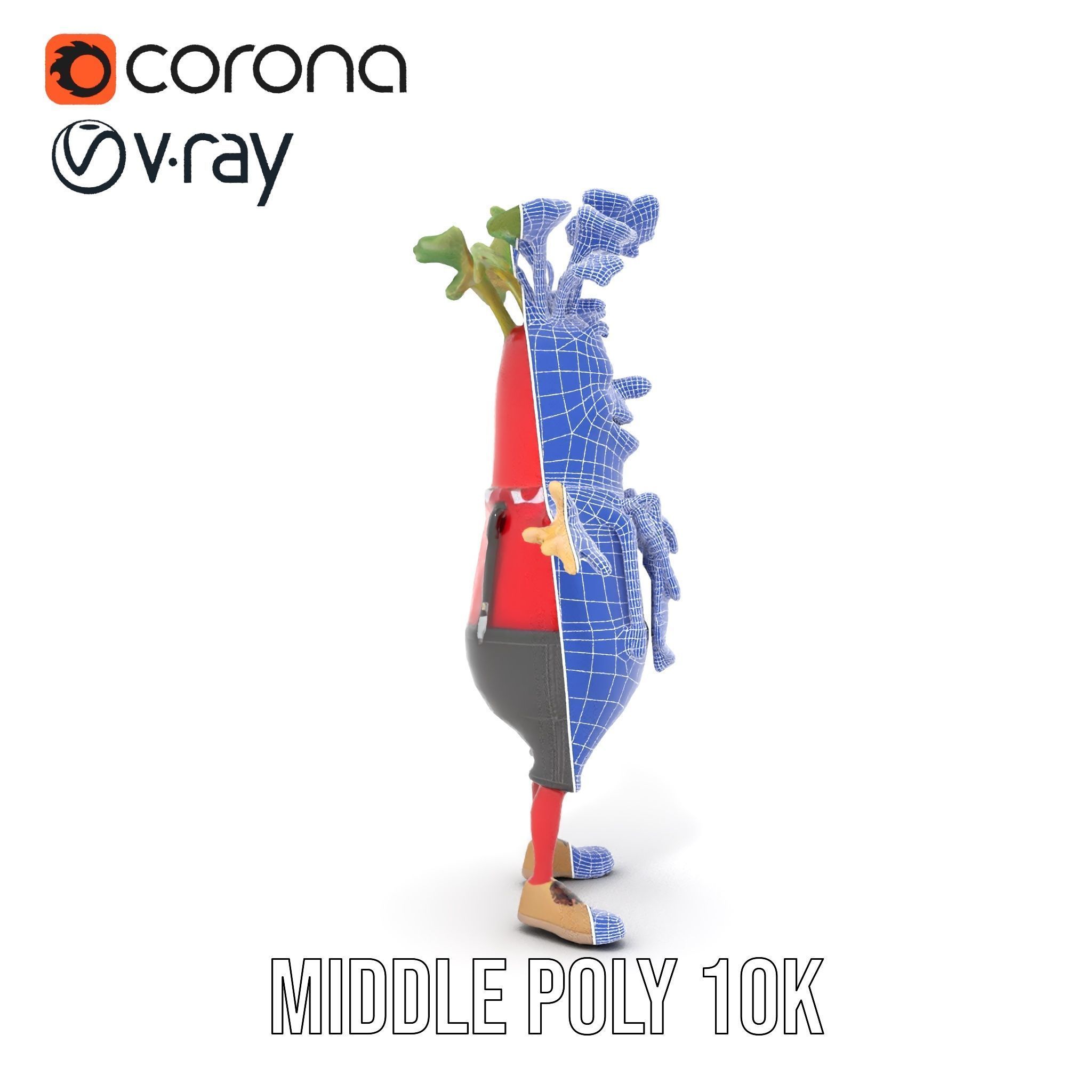 Animated Radish Character with Polka Dot Scarf Rigged and Ani... Low-poly 3D model_32