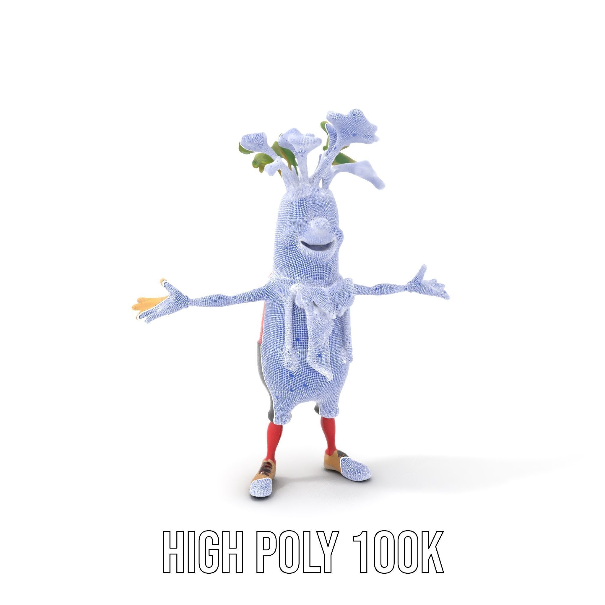 Animated Radish Character with Polka Dot Scarf Rigged and Ani... Low-poly 3D model_4