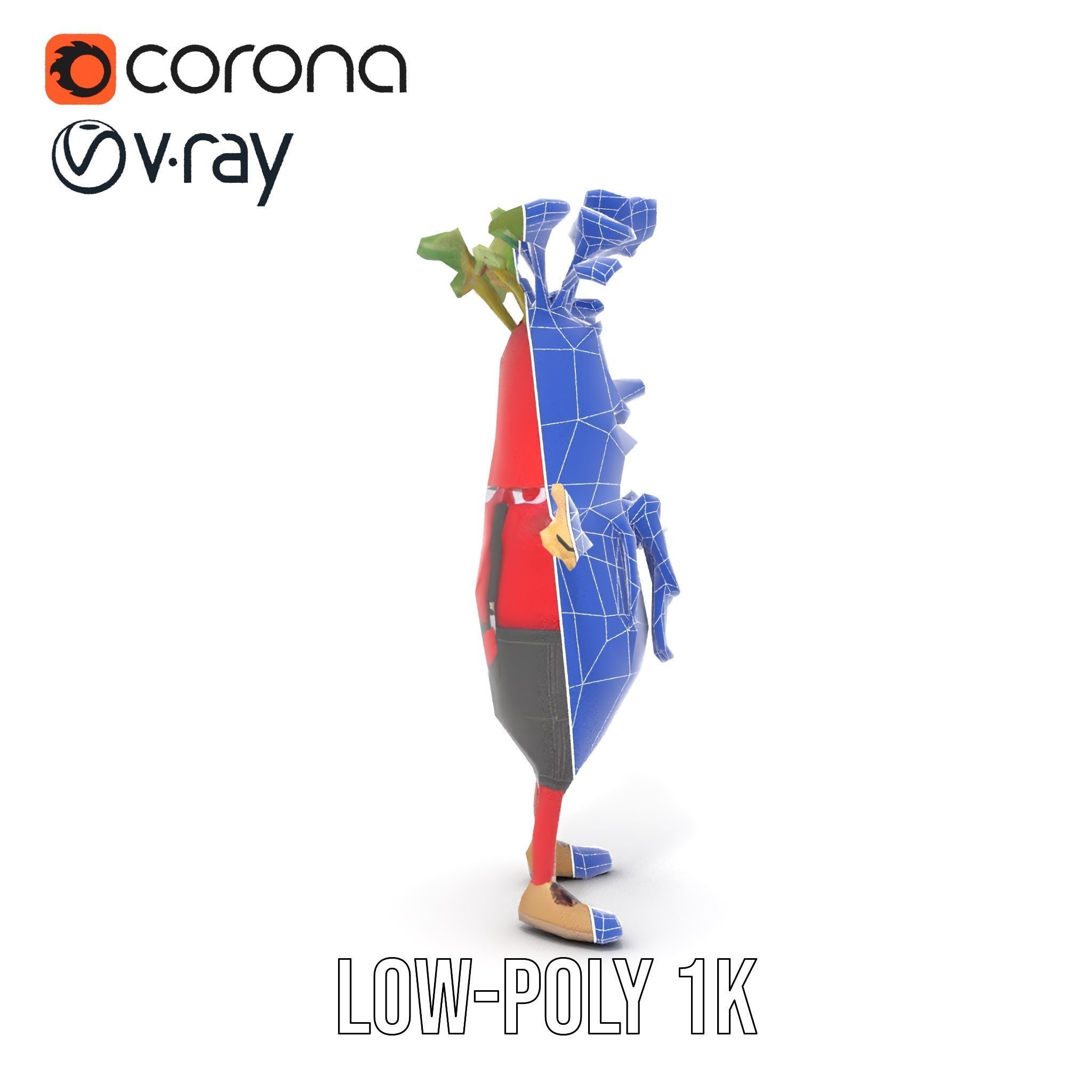 Animated Radish Character with Polka Dot Scarf Rigged and Ani... Low-poly 3D model_27