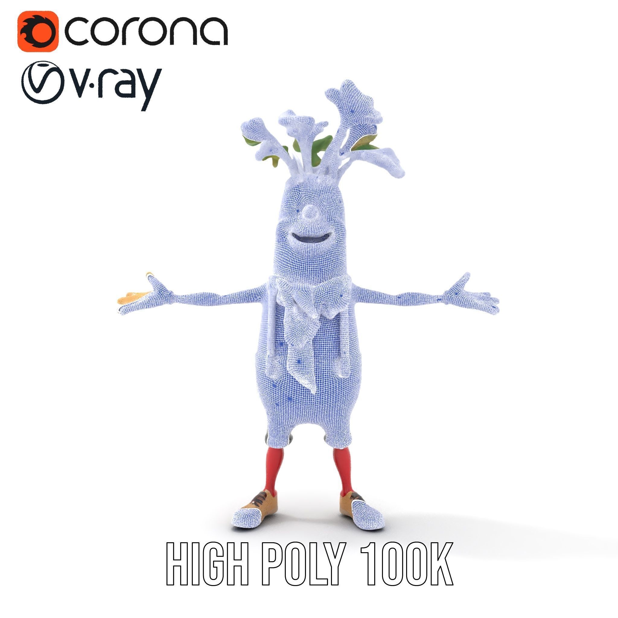 Animated Radish Character with Polka Dot Scarf Rigged and Ani... Low-poly 3D model_31