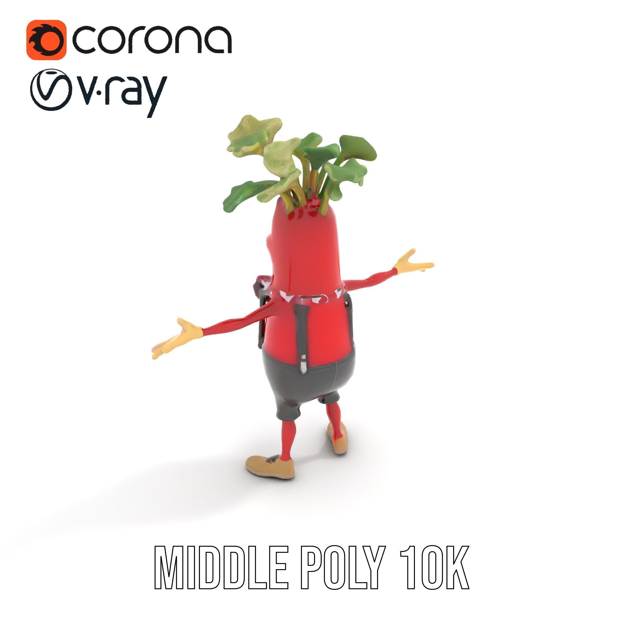 Animated Radish Character with Polka Dot Scarf Rigged and Ani... Low-poly 3D model_13