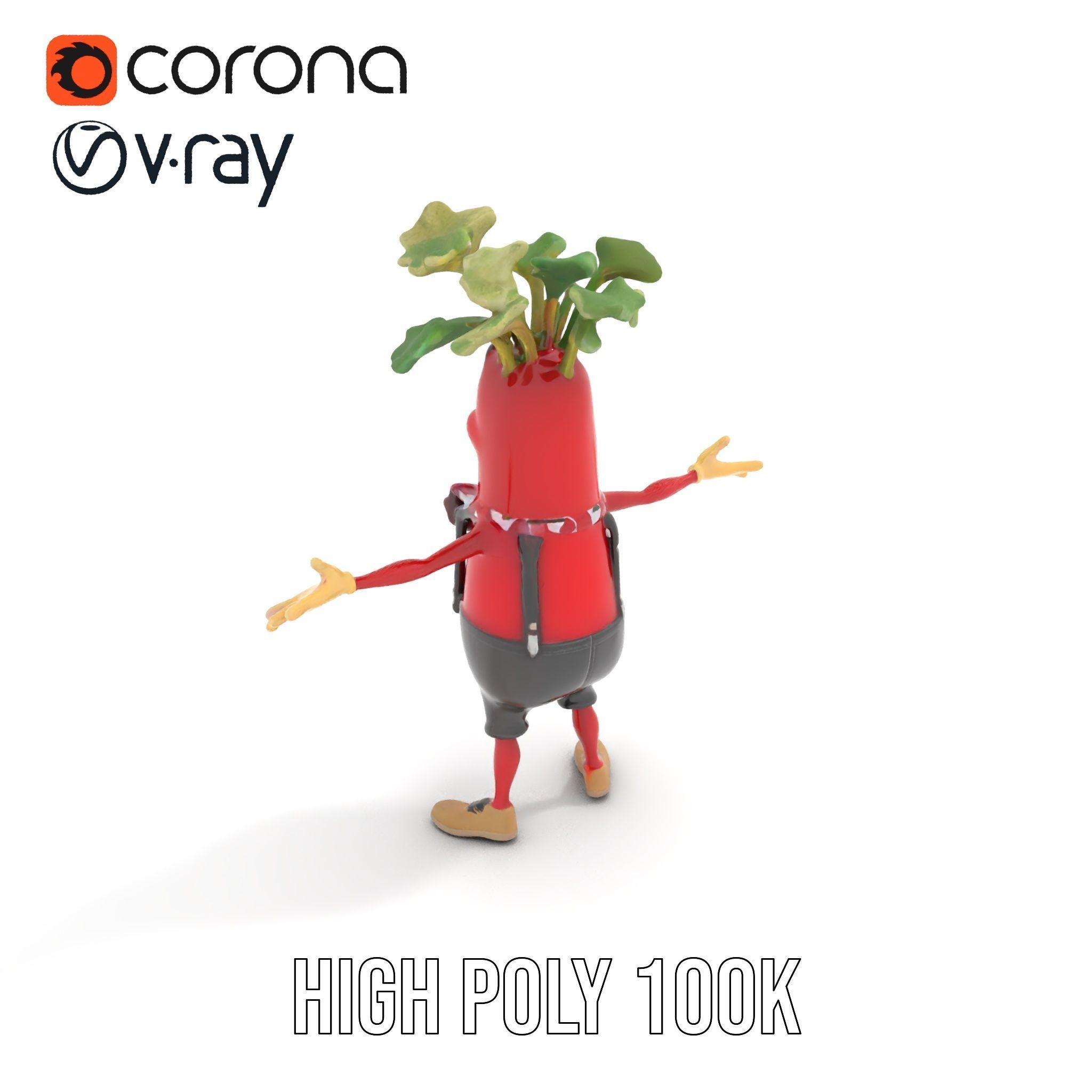 Animated Radish Character with Polka Dot Scarf Rigged and Ani... Low-poly 3D model_20