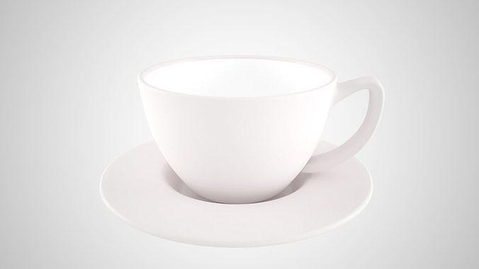Coffee Cup Saucer Snow White Color 3D model