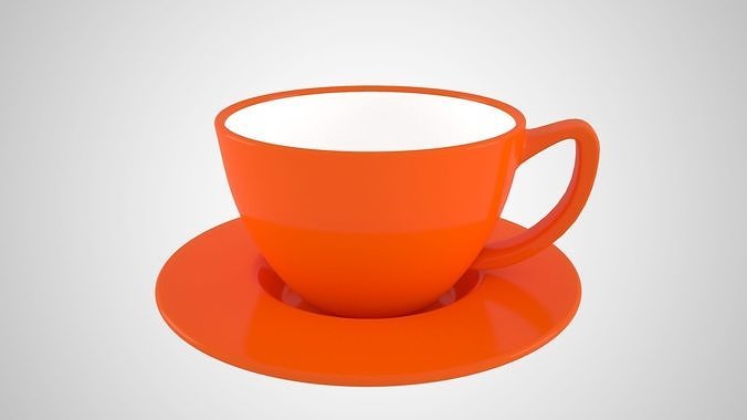 Coffee Cup Saucer Neon Orange Color 3D model